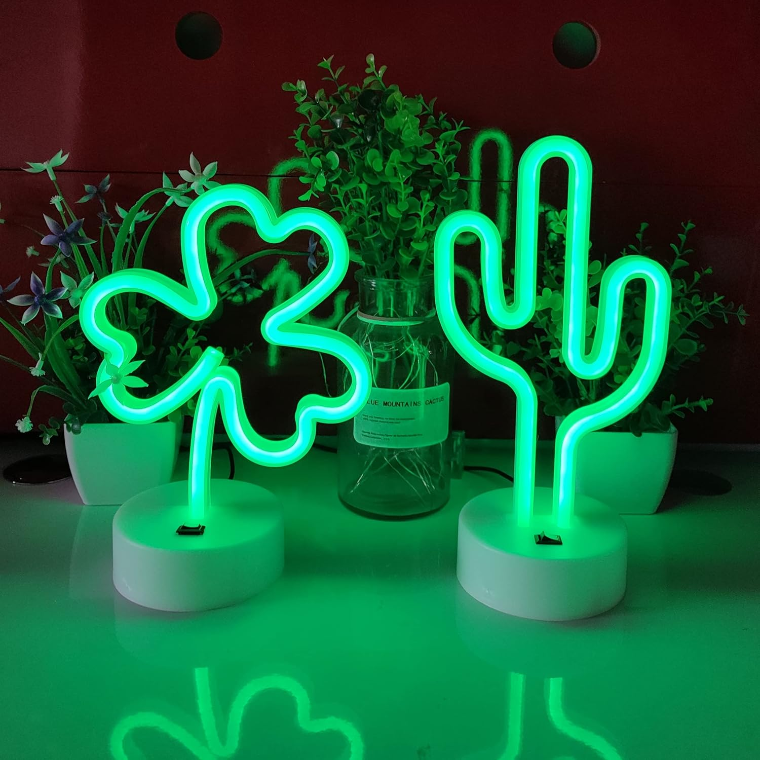 JYWJ Neon Signs with Holder Base,Usb or 3-AA Battery Powered Neon Light,Led Desktop Wall Decoration,Various Parties,Decoration of Business Premises(Clover) image number 6
