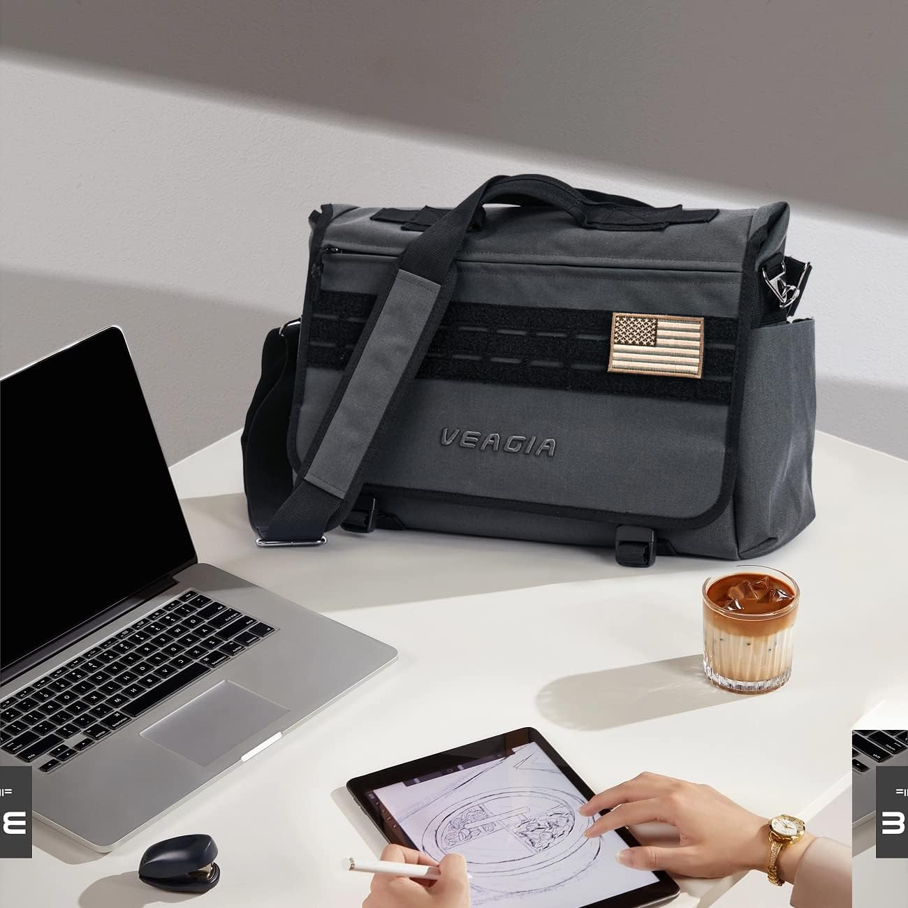 VEAGIA Messenger Bag for Men Tactical Laptop Bag for School Shoulder Briefcase Waterproof Crossbody Sid Bags image number 4