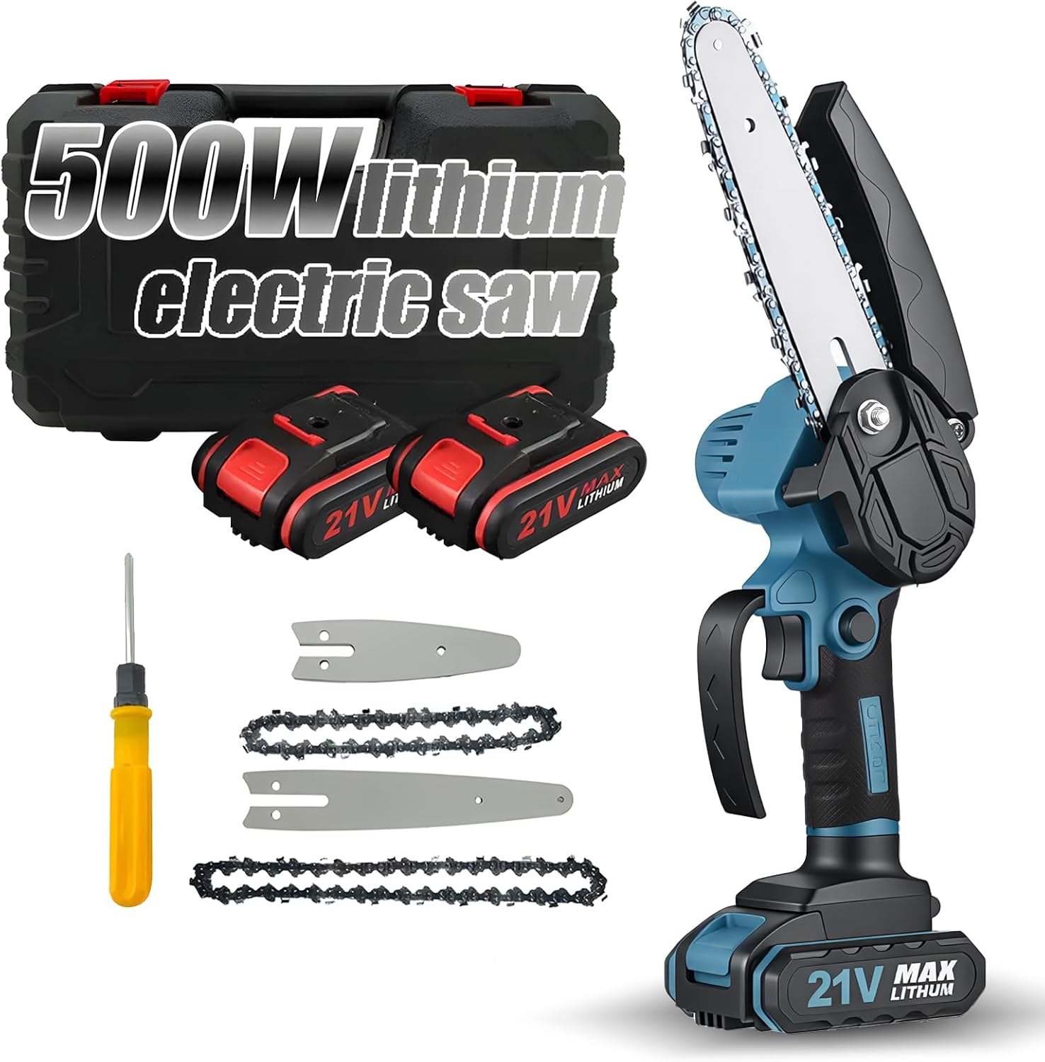 Mini Chainsaw Cordless 6 Inch & 4 Inch, 21V Chainsaw with 2 Batteries, Chain Saw Power Tools, Hand Tools Pruning Saw for Graden Wood Cutting Tree Cutting Trimming DIY Projects Gardening Camping