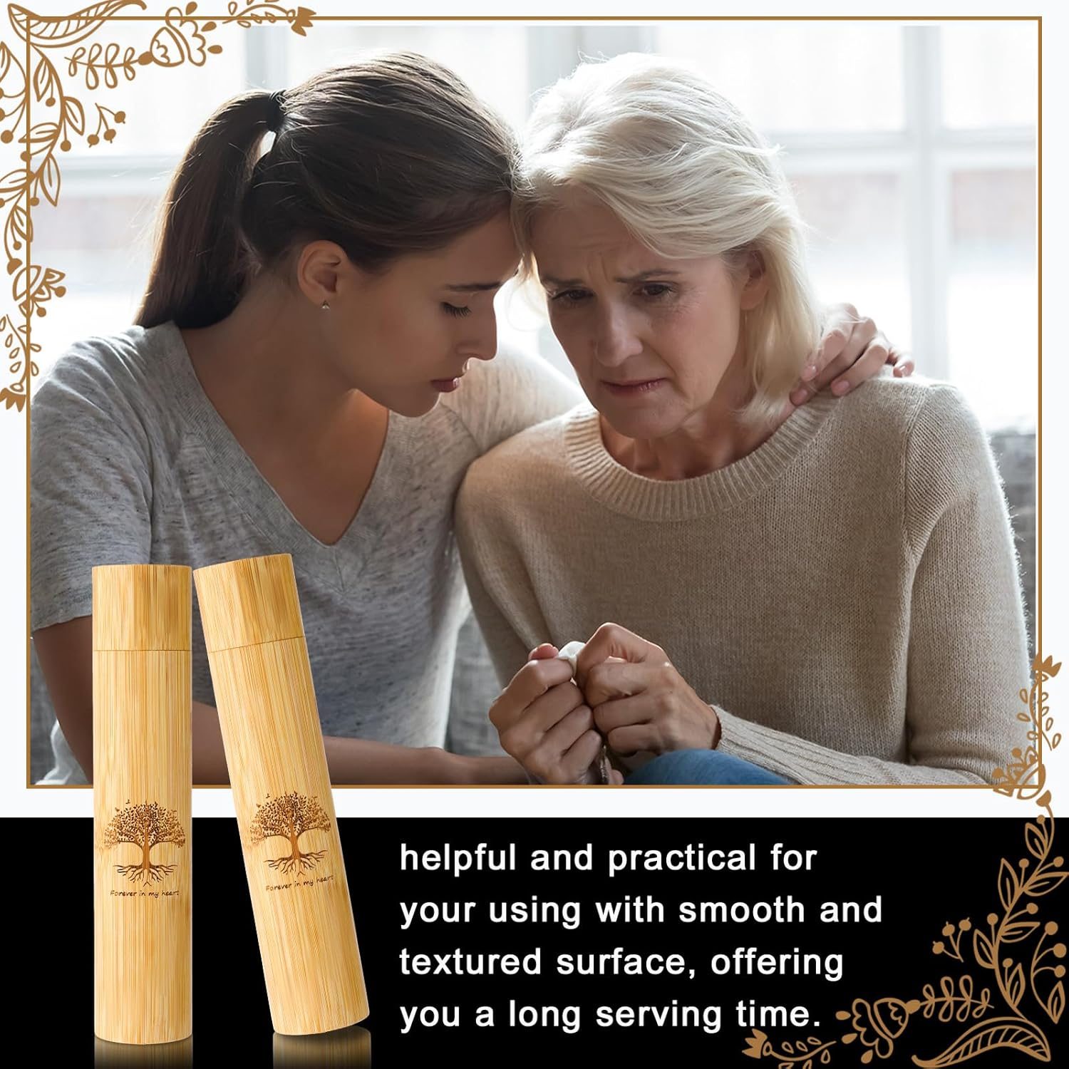 Thyle 2 Set Bamboo Scattering Urns for Ashes 9'' X 2'' Biodegradable Scattering Cremation Tubes for Human Adult Tree Small Tube Keepsake Urn and Black Velvet Bag for Spreading Human Pet Dog Cat Ashes image number 5