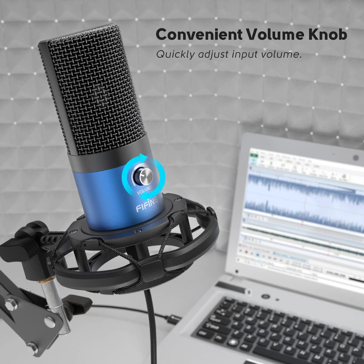 FIFINE USB Recording PC Microphone Kit, Computer Condenser Cardioid Mic on Mac Windows PS4/PS5, for Streaming, Podcasting, Gaming, Video, Home Use, with Gain Knob, Arm Stand-T669 Blue image number 2