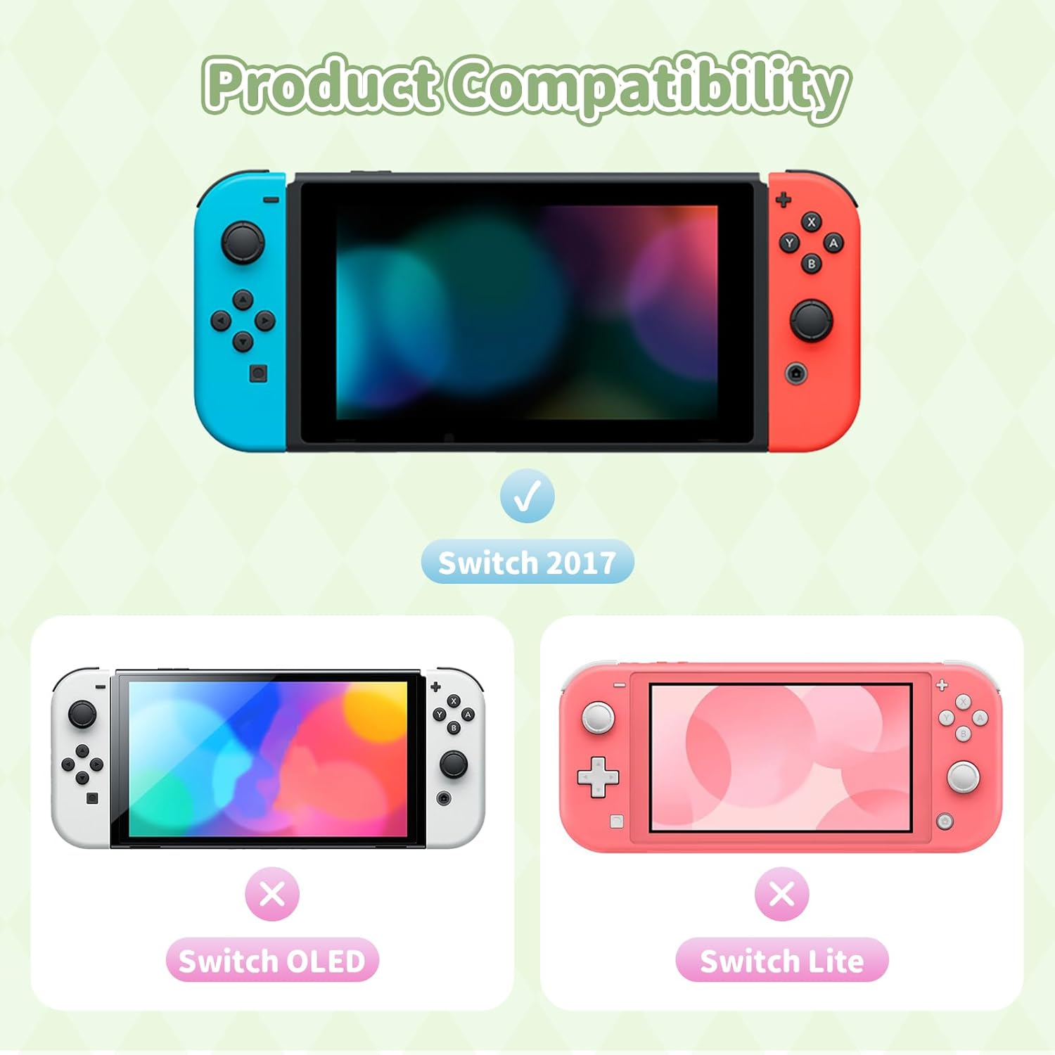 Switch Protective Case for Regular Switch, Cute Cartoon Slim Cover Case,Hard PC Protective Shell Compatible with Regular Switch Console and Game Console Controllers (Green) image number 4
