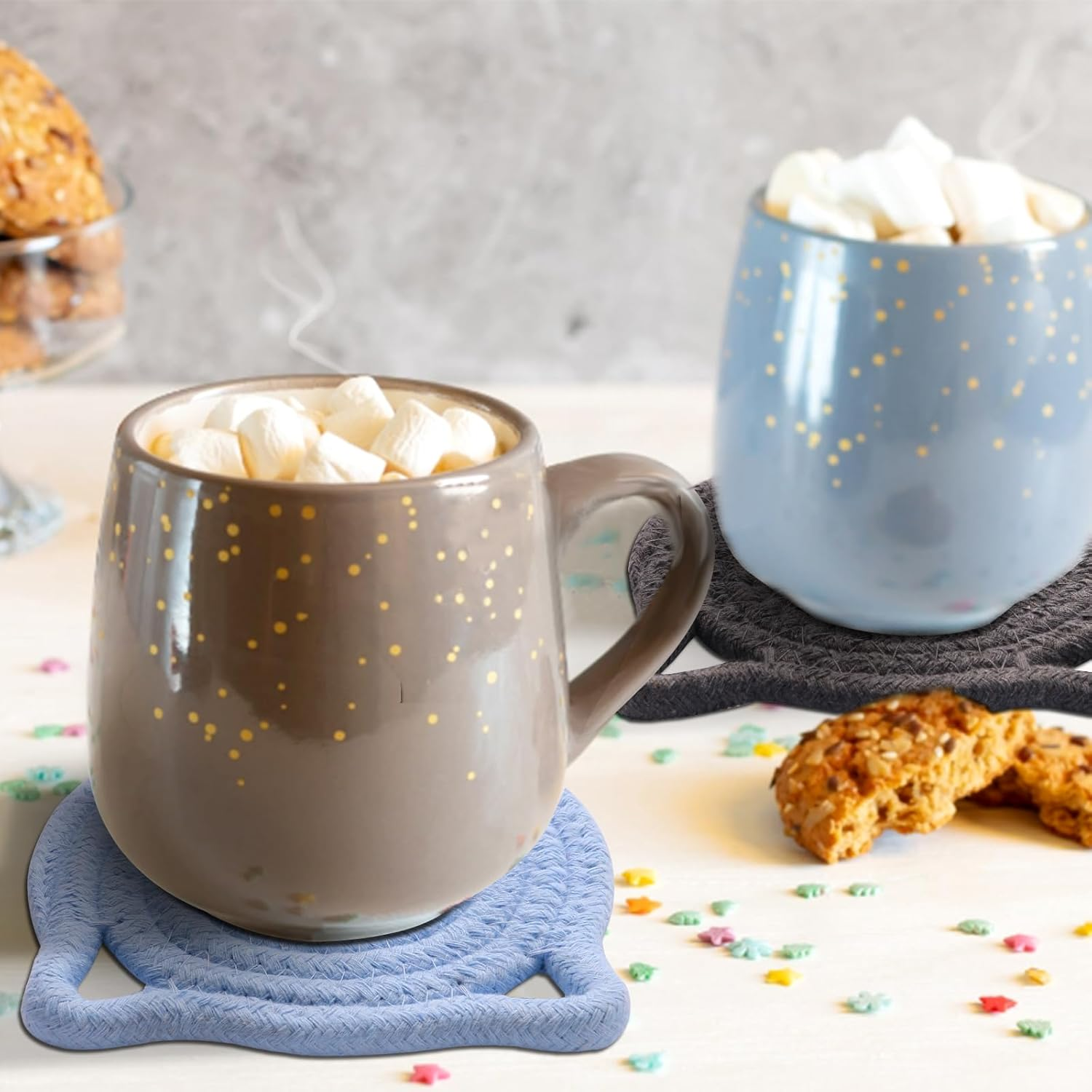 Cute Coasters for Drinks Set of 2 Color, Absorbent Handmade Fabric Drink Coasters for Coffee & Tea -Home D&eacute;cor Extra Large 4.8 In* 8Mm, Protect the Wooden Table Surface (2 Pack-Cat-Blush Pink) - Cat Blush Pink image number 5