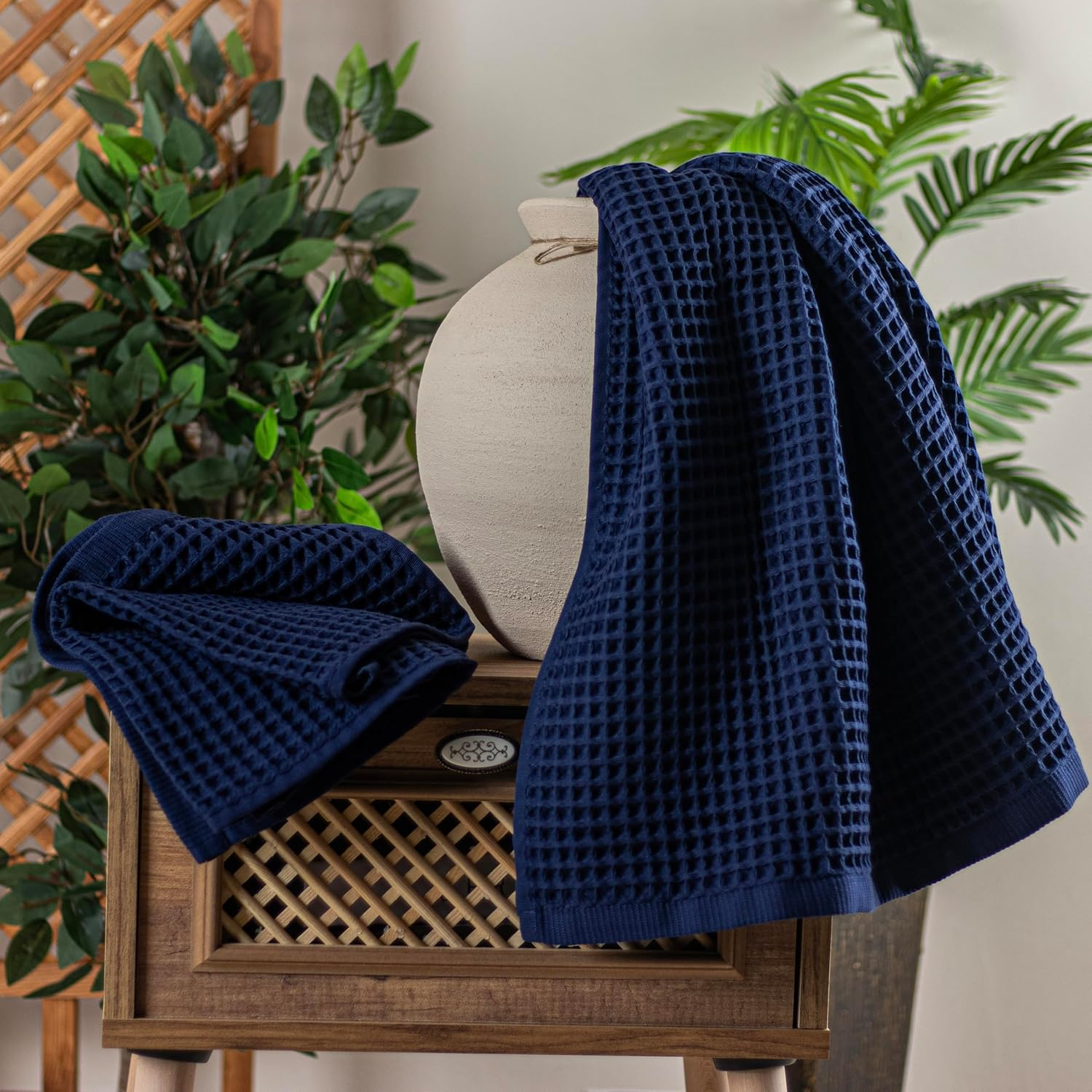 Waffle Bath Towels for Bathroom - Premium, Ultra Soft, Turkish Cotton Waffle Bath Towel Set of 2-1 Waffle Hand, 1 Waffle Bath Towels - Absorbent, Lightweight Travel Towels Sets (White)