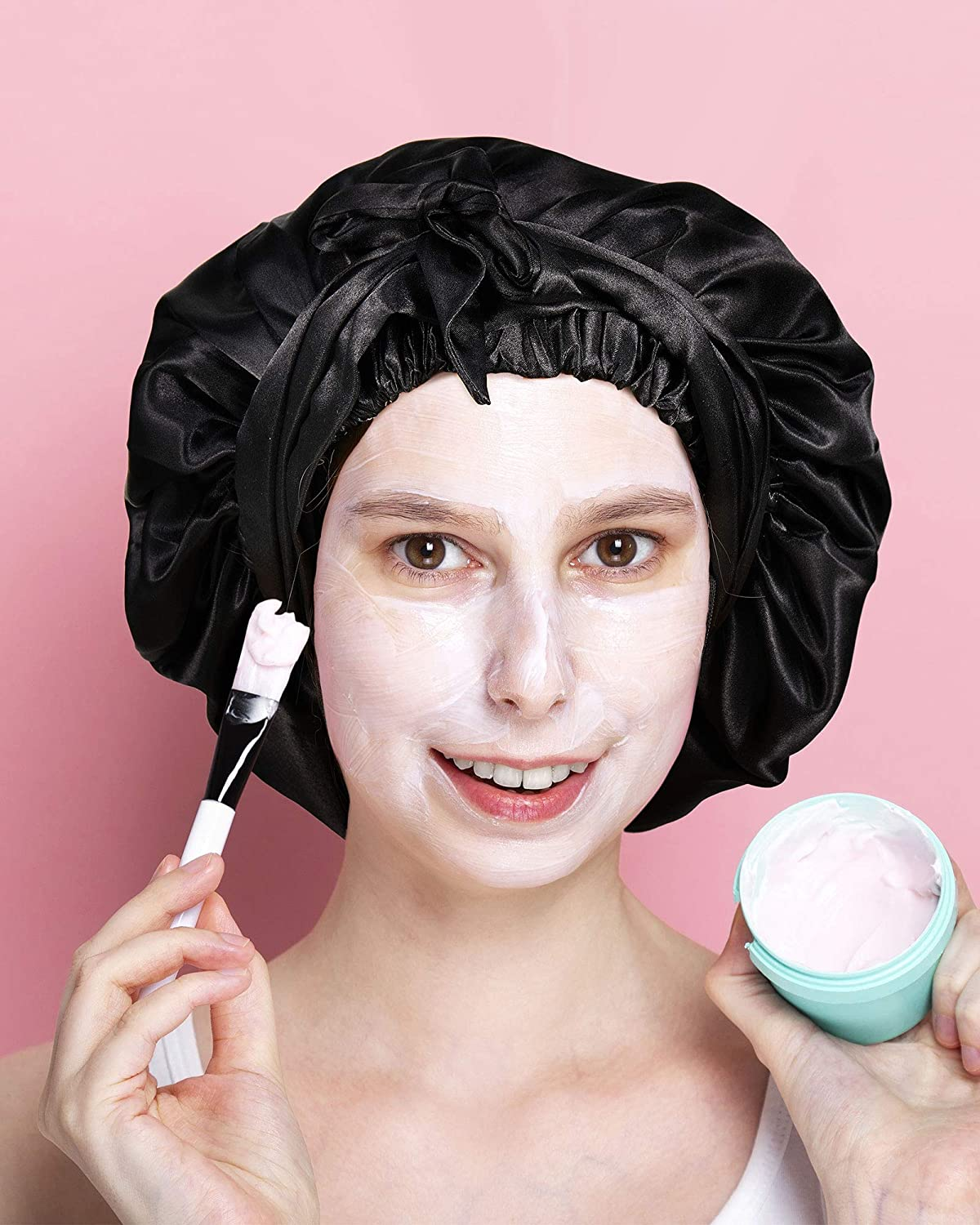 Syhood 2 Pieces Soft Satin Head Scarf Sleeping Cap Bonnet Headwear Head Wrap Turbans for Women Long Curly Hair, Braids image number 3