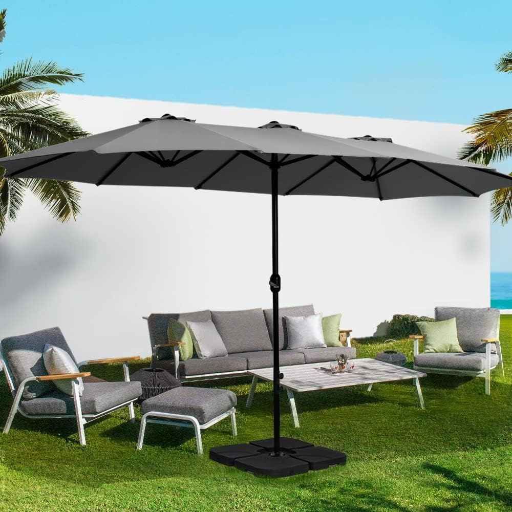 Instahut Outdoor Umbrella 4.57M Charcoal Pole Stand, Sun Beach Garden Patio Camping Tent Gazebo Canopy Double Shading, Water Resistant and UV Steel Frame - Charcoal image number 6