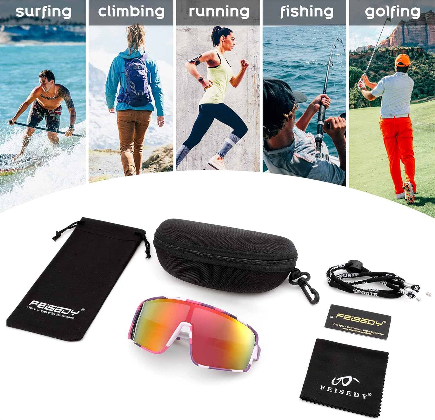 FEISEDY Sports Sunglasses Polarized Oversized Shield for Women Men Youth Baseball Cycling Running Outdoor Visor B2988 image number 3