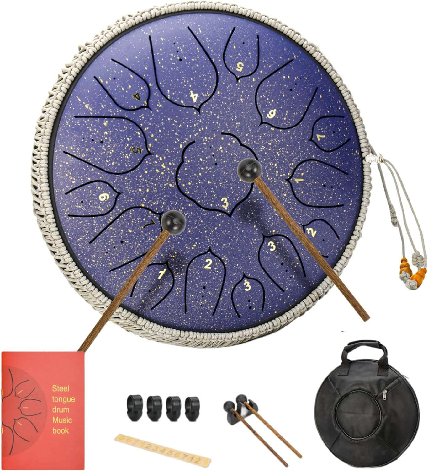 BURNING&LIN Steel Tongue Drum 15 Notes 14 Inches Handpan Drum Percussion for Meditation Yoga Musical Education for Adult& Kids (Purple)