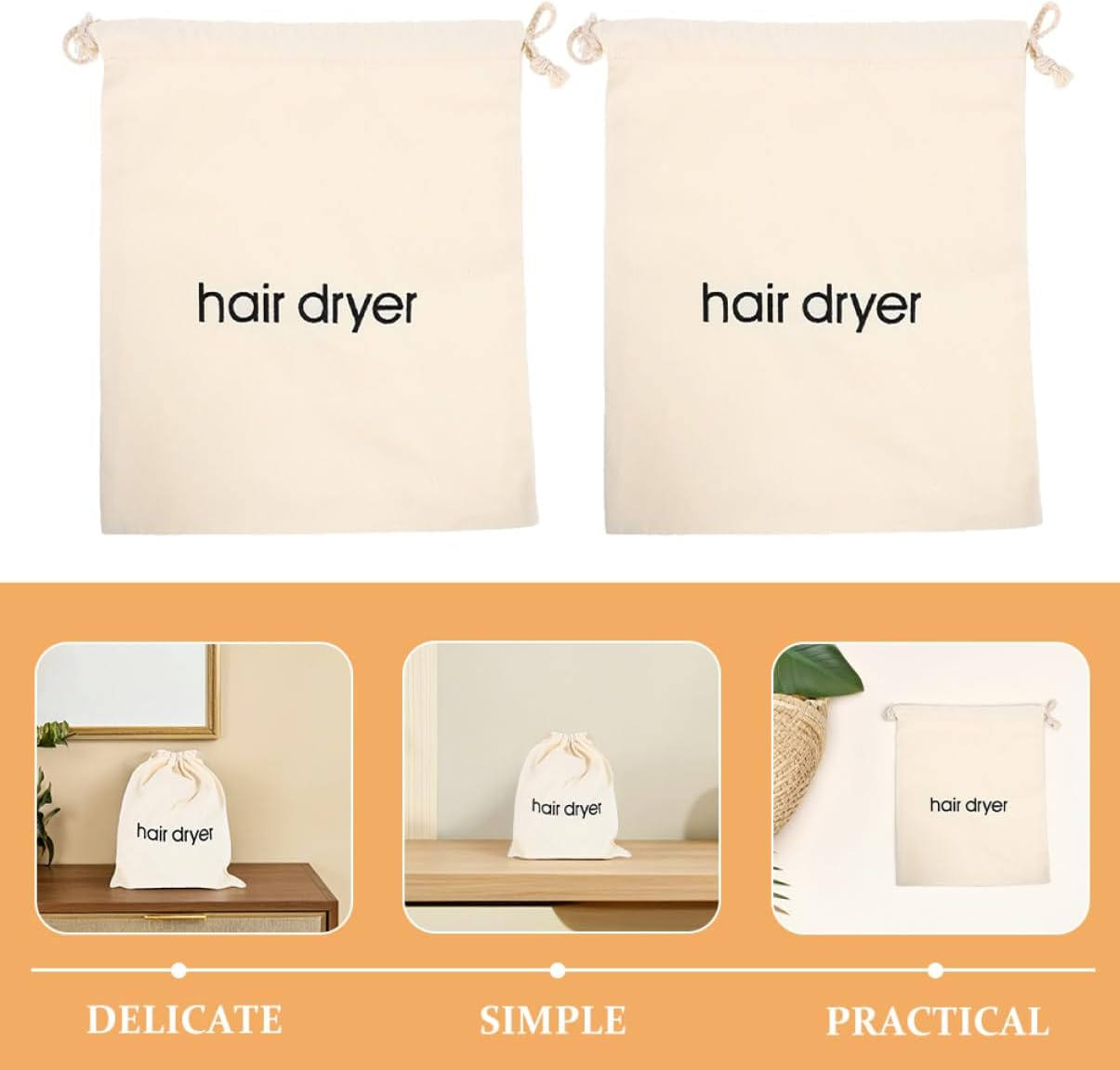 SAFIGLE 3Pcs Hair Dryer Bag Travel Drawstring Organizer for Home and Professional Use Large Cotton Storage Bag for Hair Tools image number 2