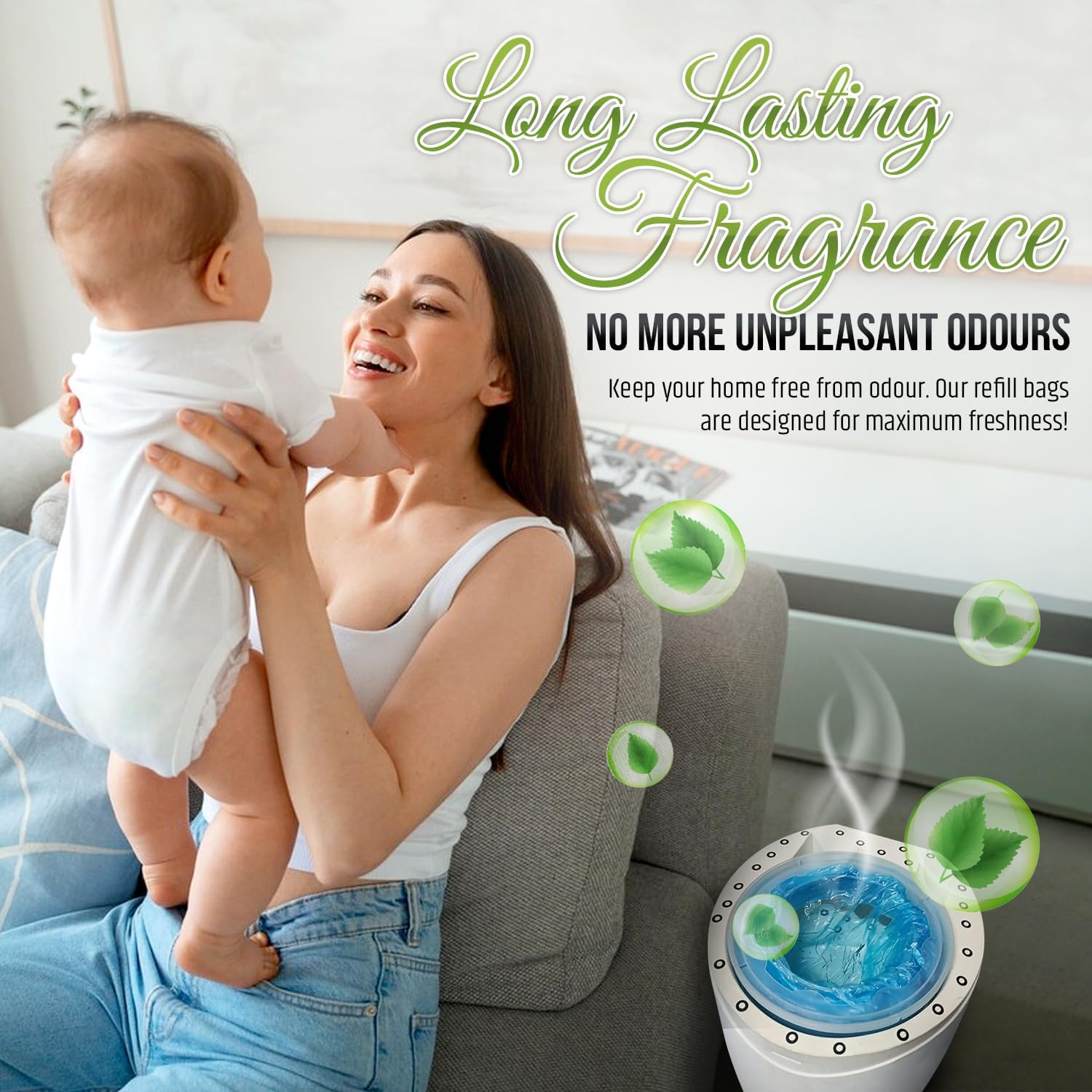 Eco-Friendly Nappy Disposal Bags &ndash; Leak-Proof & Biodegradable, 10M Long, 8 Pack Value Bundle &ndash; Disposable Sacks with Easy-To-Tie Tabs, Scented, Ideal for Home & On-The-Go, Fits Tommee Tippee Bins image number 3