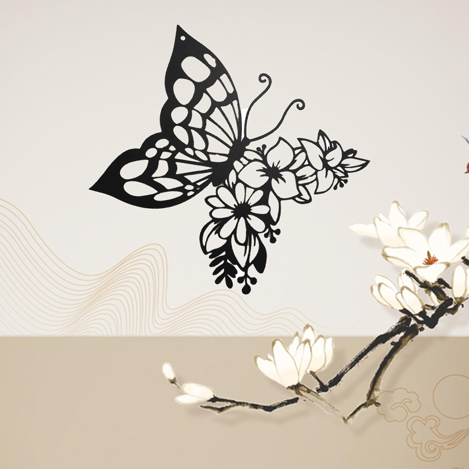 Curqia Metal Wall Art Butterfly Black Wall Decor Flower Wall Hanging for Garden Patio Fence Living Room Bedroom Bathroom Kitchen Balcony House Indoor Outdoor image number 4