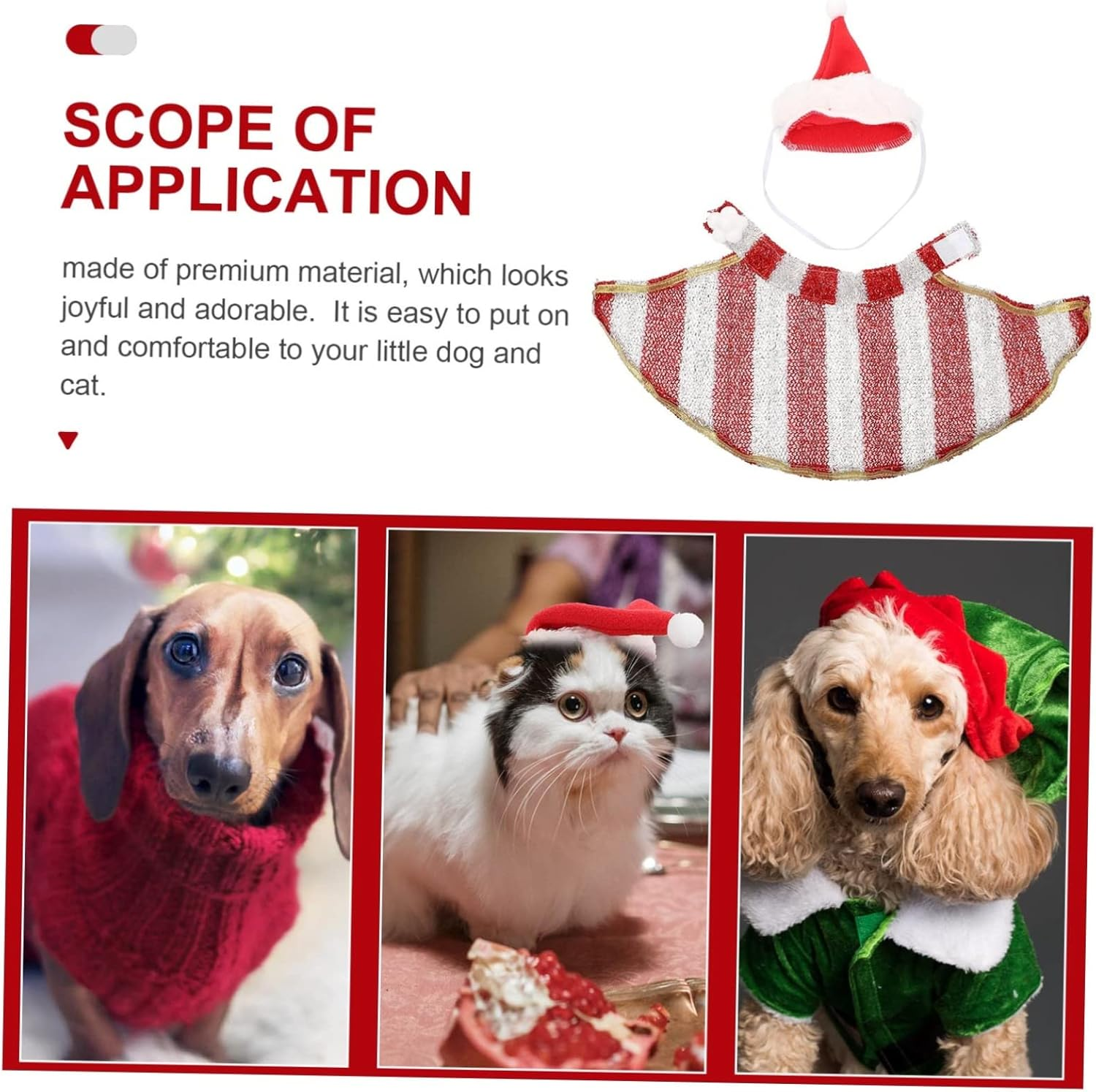 Cat and Dog Clothes Santa Hat and Cape Set for Pet Christmas Costume Winter Dress up Clothing for Dogs for Holiday Parties image number 2