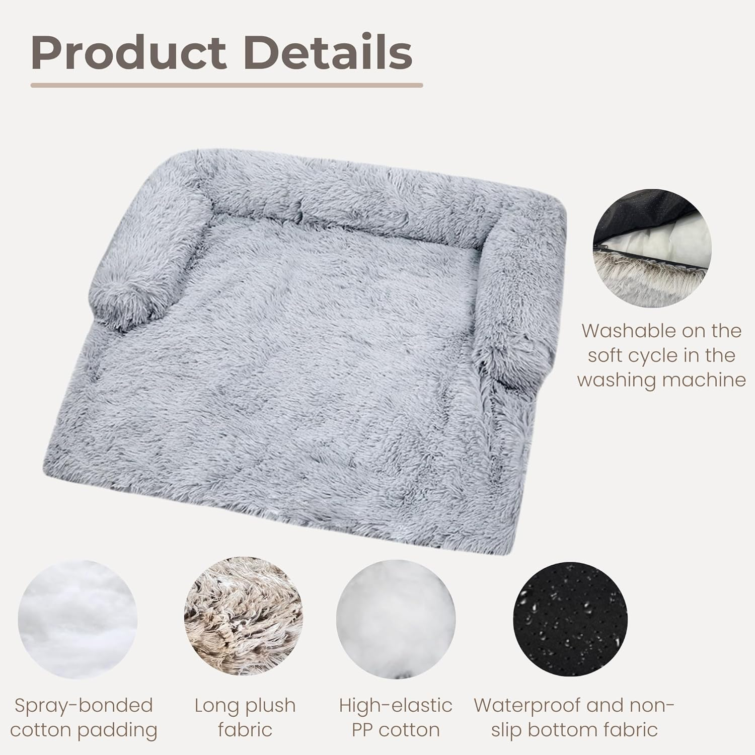 Luxurious Plush Dog and Cat Bed, for Sofa, Dog Bed, Dog Plush Cushion, Grey, Pet Mat for Cats and Dogs, Washable for Soft Mode, Dog and Cat House (Light Gray) image number 5