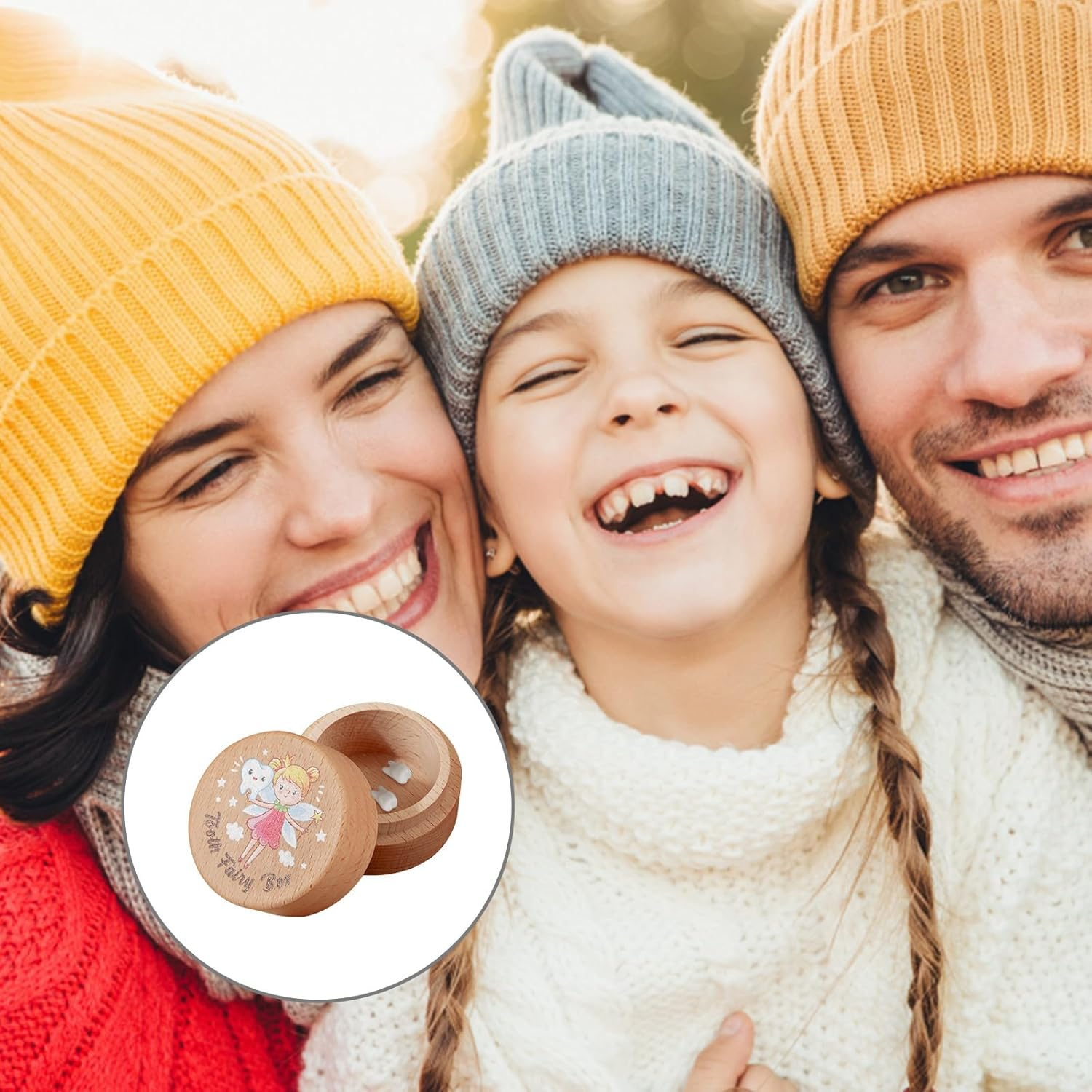 Tooth Fairy Box, Wooden Tooth Holder Tooth Cute Tooth Keepsake Box Tooth Storage Box Baby Tooth Saver Container Box for Kids Boys and Girls(Style 3) image number 1