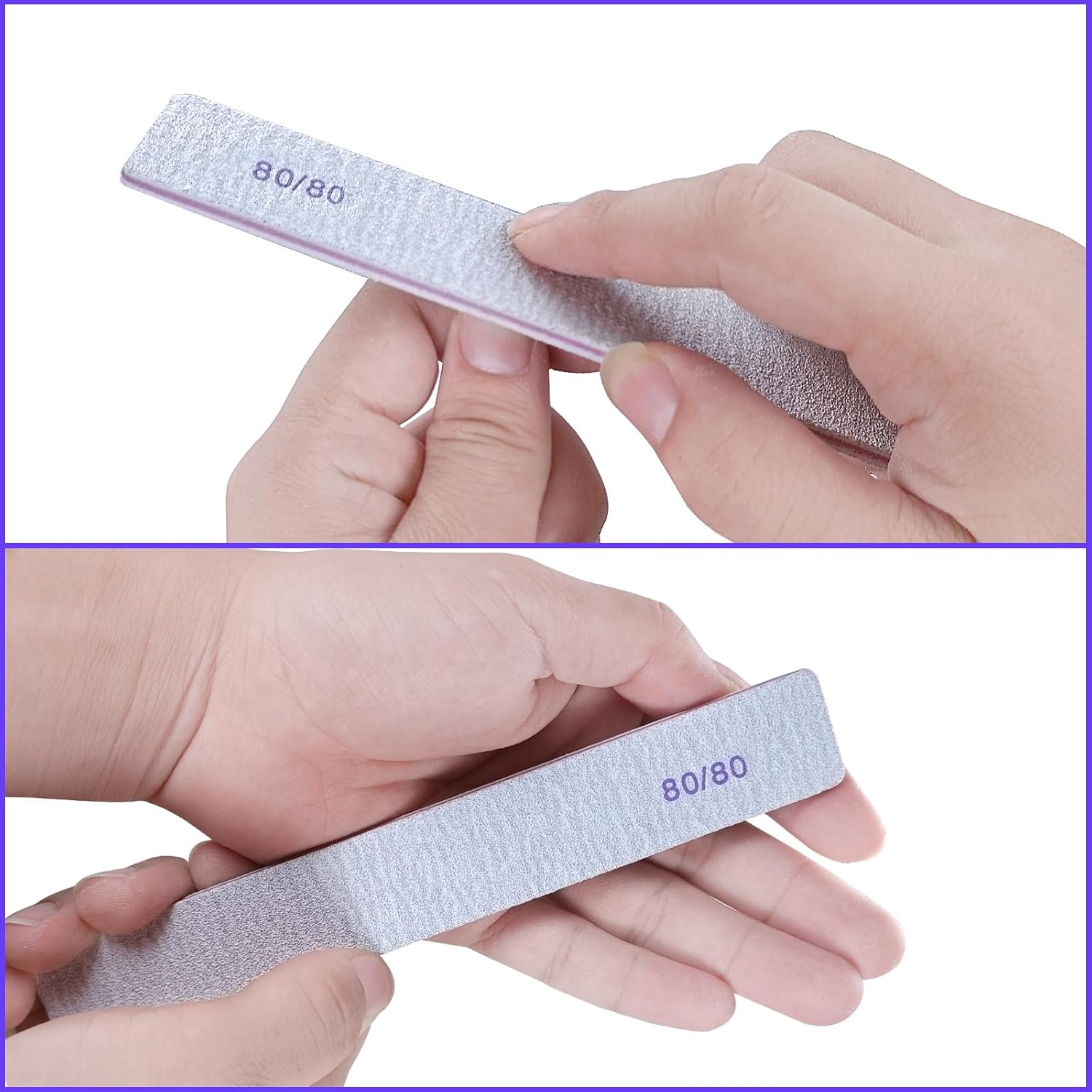 80/80 Grit Nail Files (50 Pack), Heavy Coarse Emery Boards for Acrylic Nails and Gel Nails, 80 Grits Double Sided Nail File Emory Professional Nail Filer Reusable Washable Manicure Square Gray image number 4