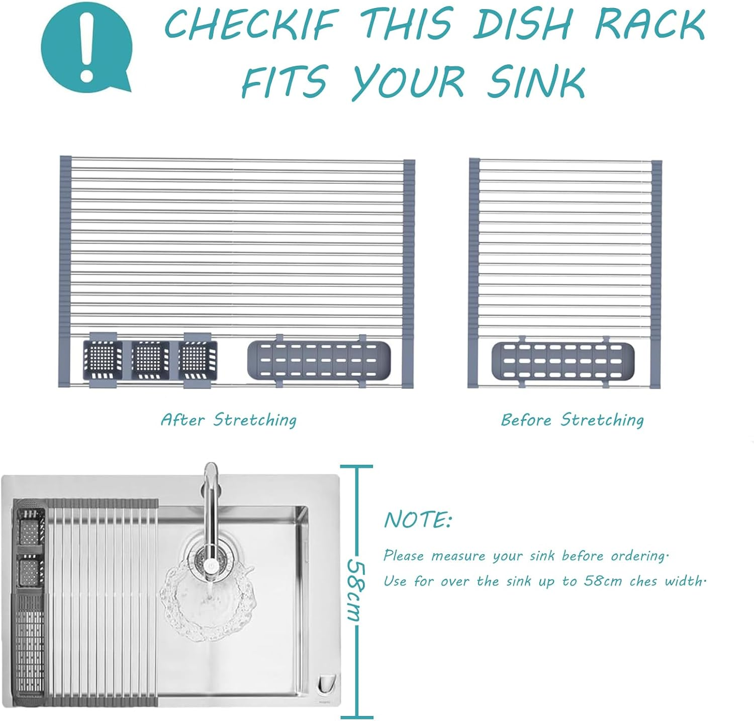 Dish Drying Rack, over the Sink Dish Drainer - Foldable, Anti-Slip & Anti-Rust - 32 * 58CM