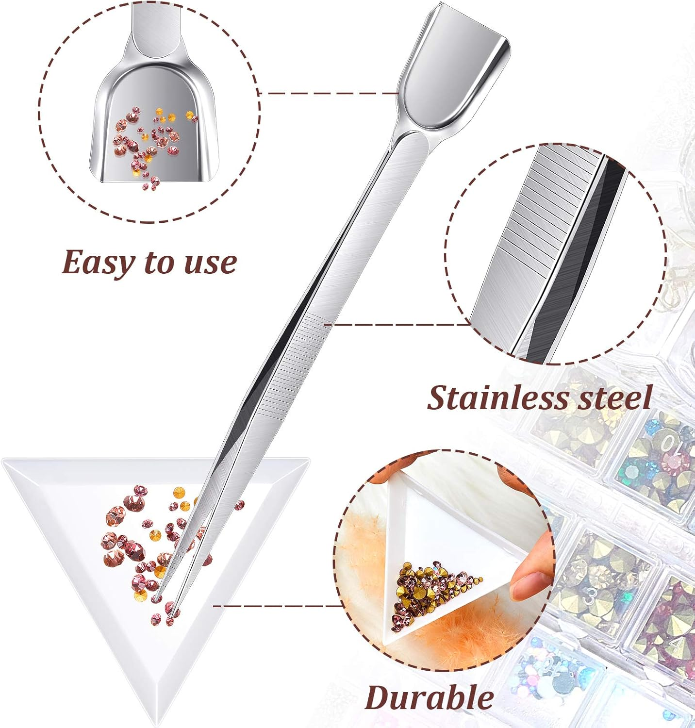 Mudder 20 Pieces Bead Sorting Trays Triangle and 3 Pieces Bead Scoop Rhinestone Diamond Tweezers for Jewelry Making Gems Crystals image number 2