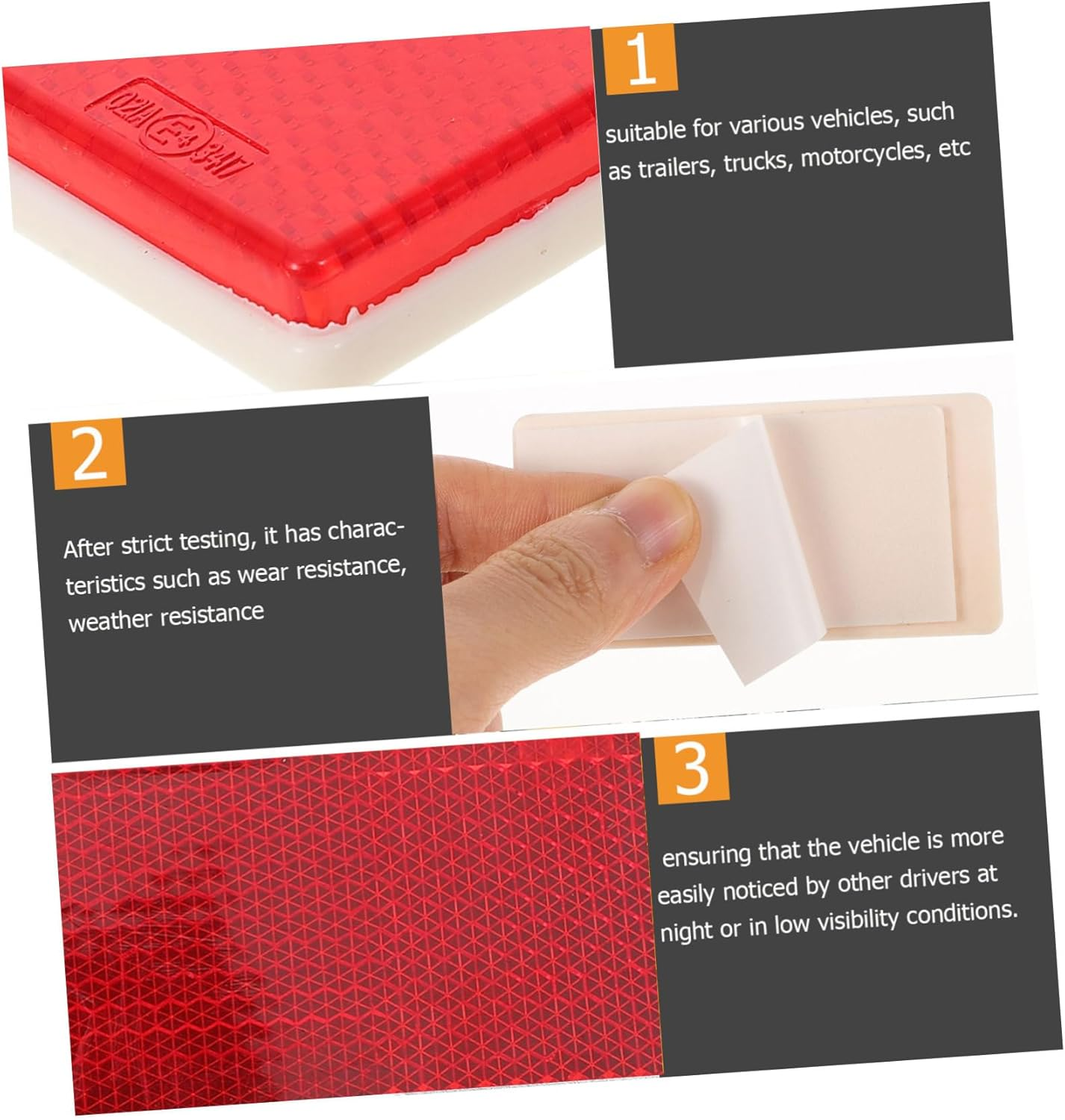 Trailer Adhesive Reflectors Rectangle Reflective Warning Stickers Red Self Adhesive Vehicle Reflective Tape for Truck and Car Safety Exterior Accessories image number 3