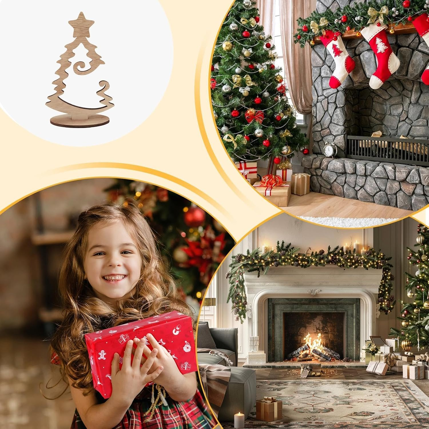 Wooden Desktop Christmas Tree - Tree Ornaments Rustic Tabletop Decor - Stable Small Desktop Christmas Tree Standing Wooden Christmas Tree for Window Sill Living Room image number 4