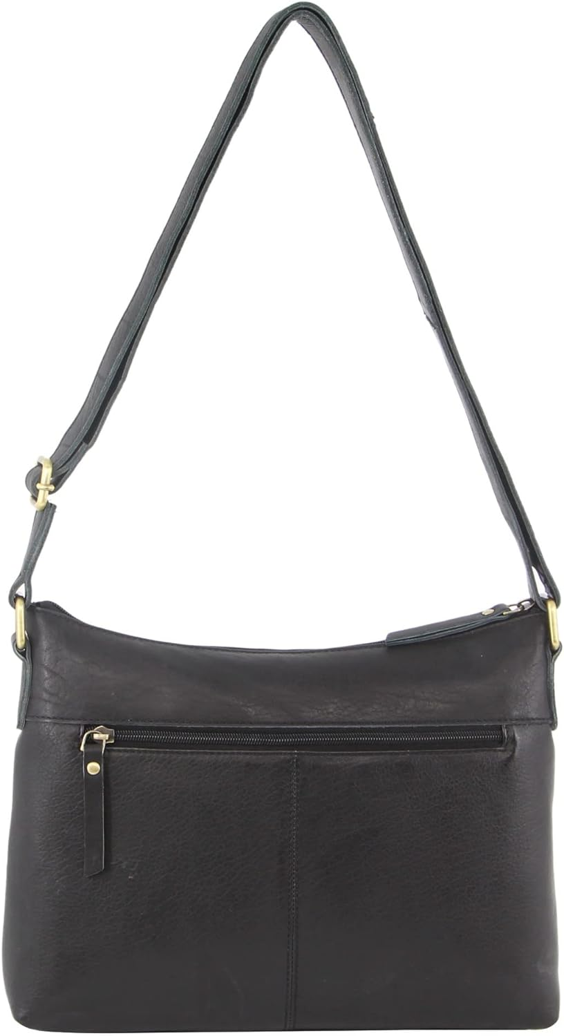 Pierre Cardin Womens Leather Perforated Cross-Body Bag with Stud Detailing - Black