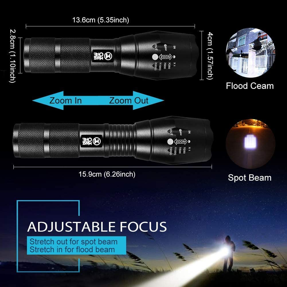 Red and White Light Handheld LED Flashlight, 2In1 Super Bright Zoomable Aluminum Alloy Torch for Camping Hiking Caving Indoor Outdoor image number 6