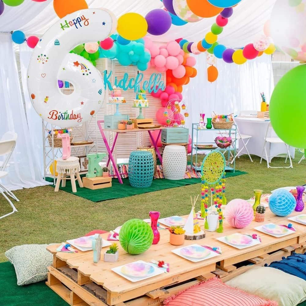 32 Inch Foil Big Number 6 with Happy Birthday, Large White Digital Balloons 0-9 for Kids Party Birthday and Baby Shower (White, 6) image number 3