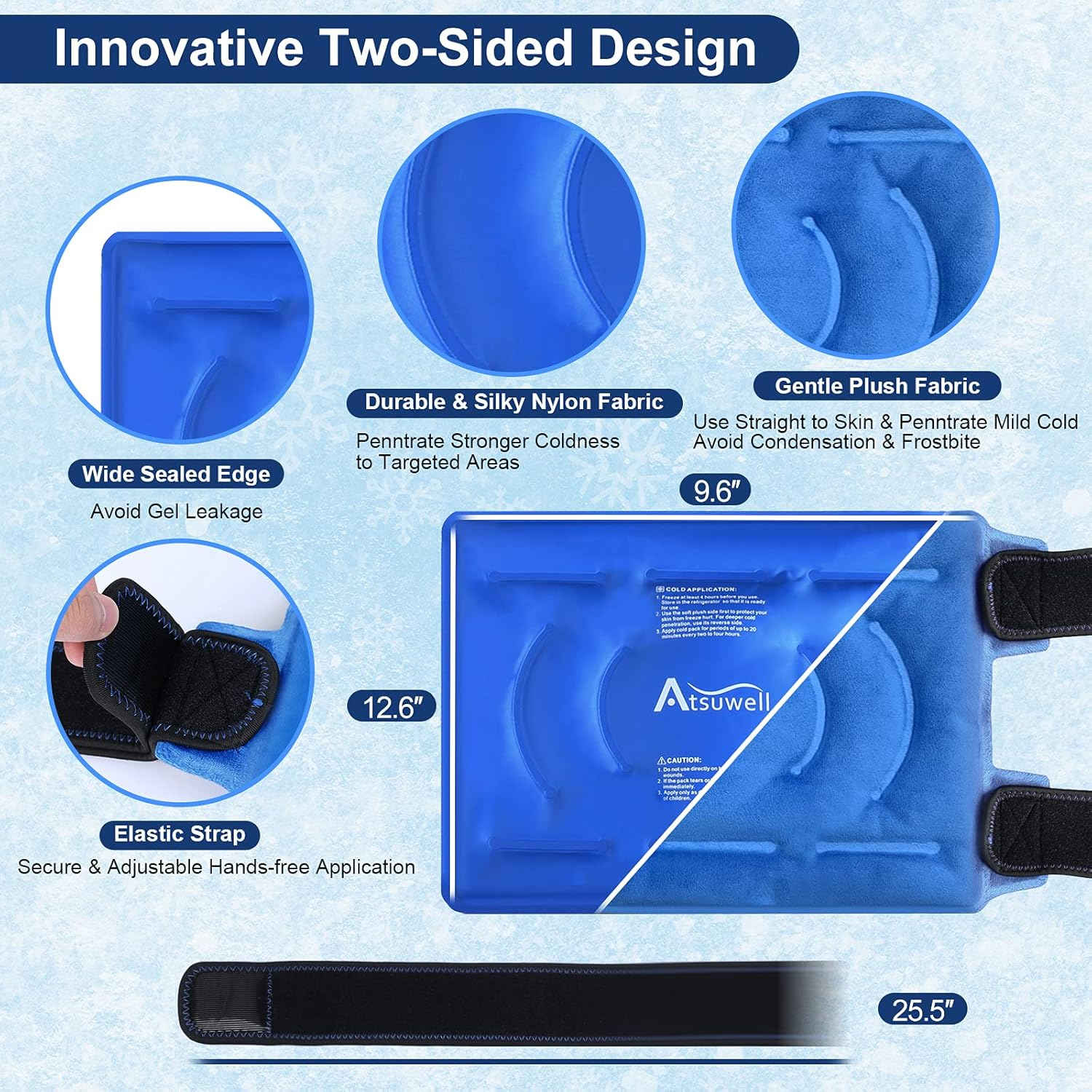 Atsuwell Ice Pack for Knee, Reusable Gel Ice Wraps for Knee, Flexible Cold Compress Cold Pack for Knee, Elbow, Shin, 2 Packs