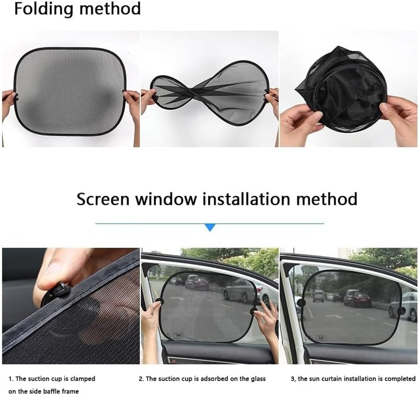 Car Window Shade for Side Windows, Foldable Double-Layer Mesh Sunshade with Strong Suction Cups, UV Protection Heat Block for Kids Pets, Universal Fit Car Sunshade,36Cm*44Cm(2Pcs)