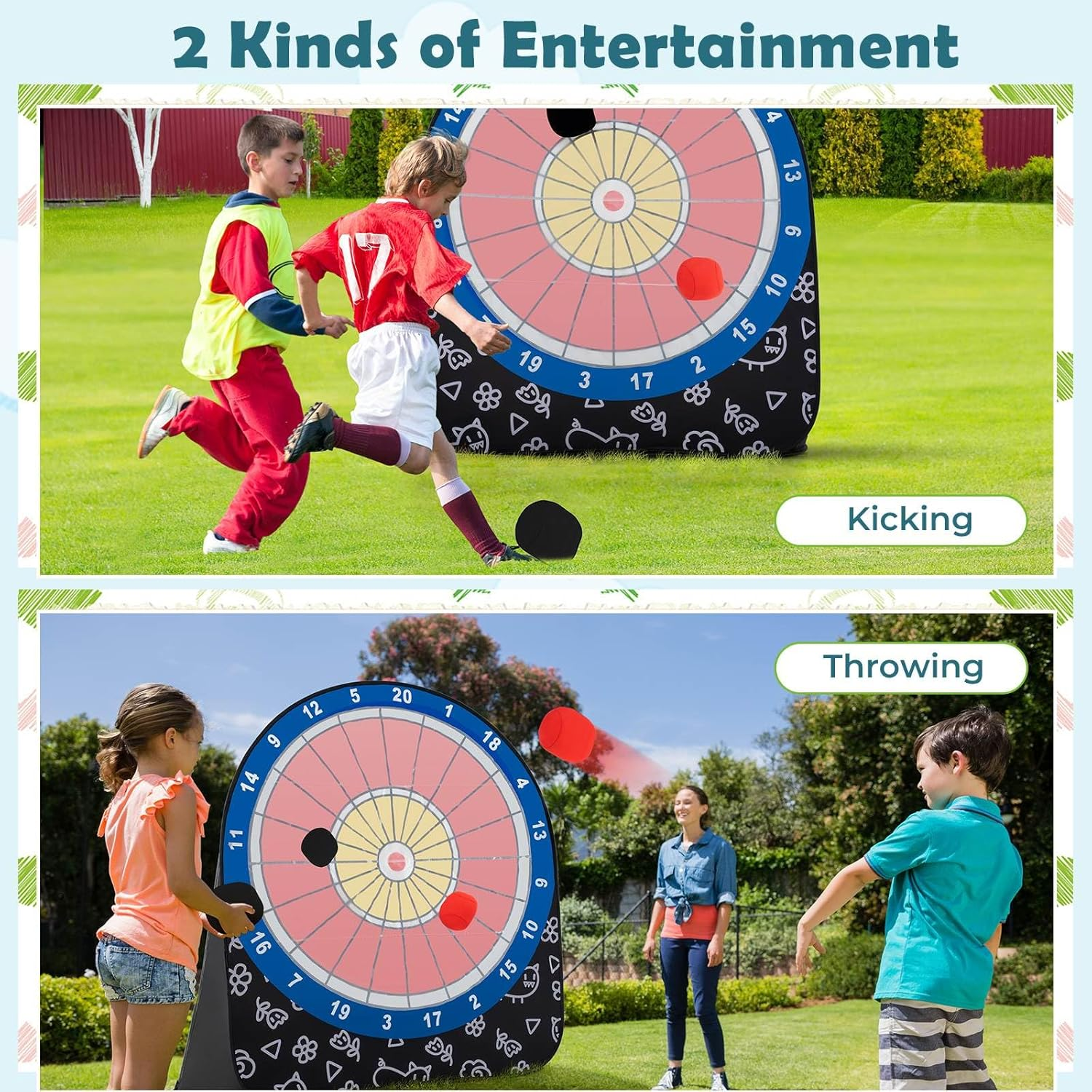 Costway Large Dart Board for Kids, Foldable & Portable Dartboard W/ 4 Kick Balls, Carrying Bag, Giant Outdoor Kick & Throw Dart Games, Soccer Target Dartboard for Family Yard Lawn image number 1