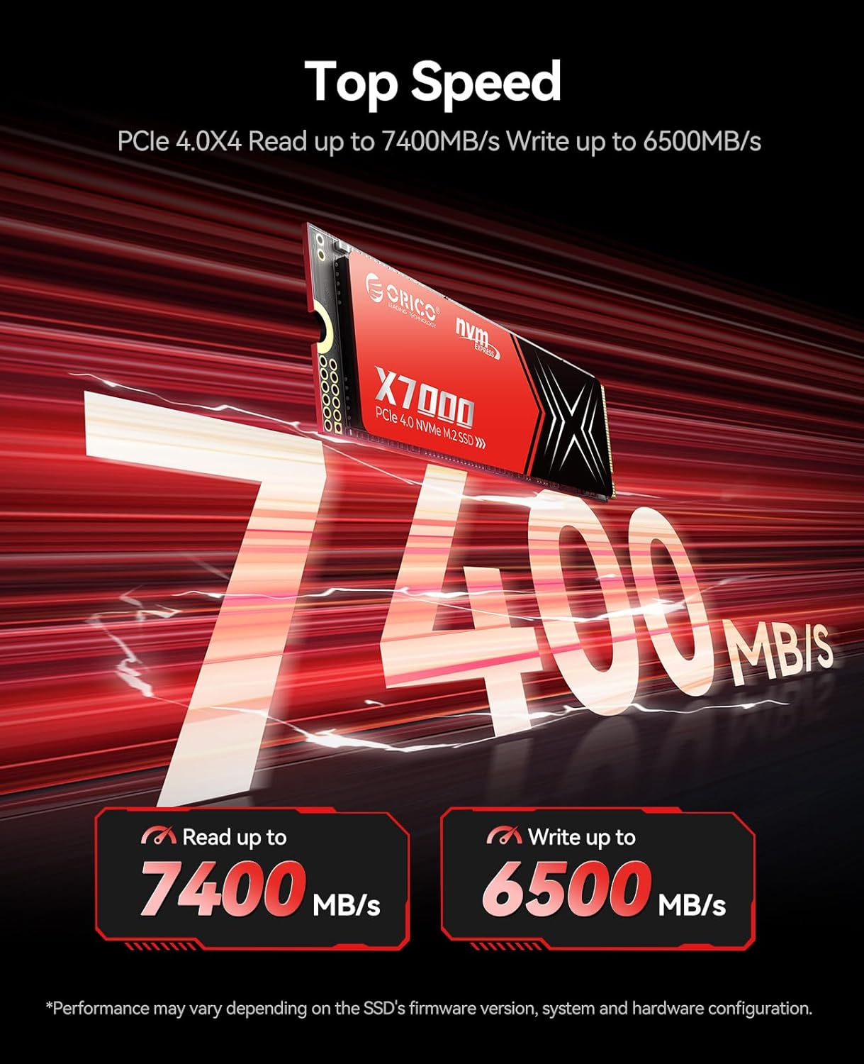 ORICO X7000 2TB Nvme SSD for Gaming, 7400Mb/S Read Speed, 17&Mu;s Response Time, Pcie Gen 4 Internal Drive, PS5 & PC Compatibility, Comes with Heatsink for Enhanced Cooling and Multitasking image number 4