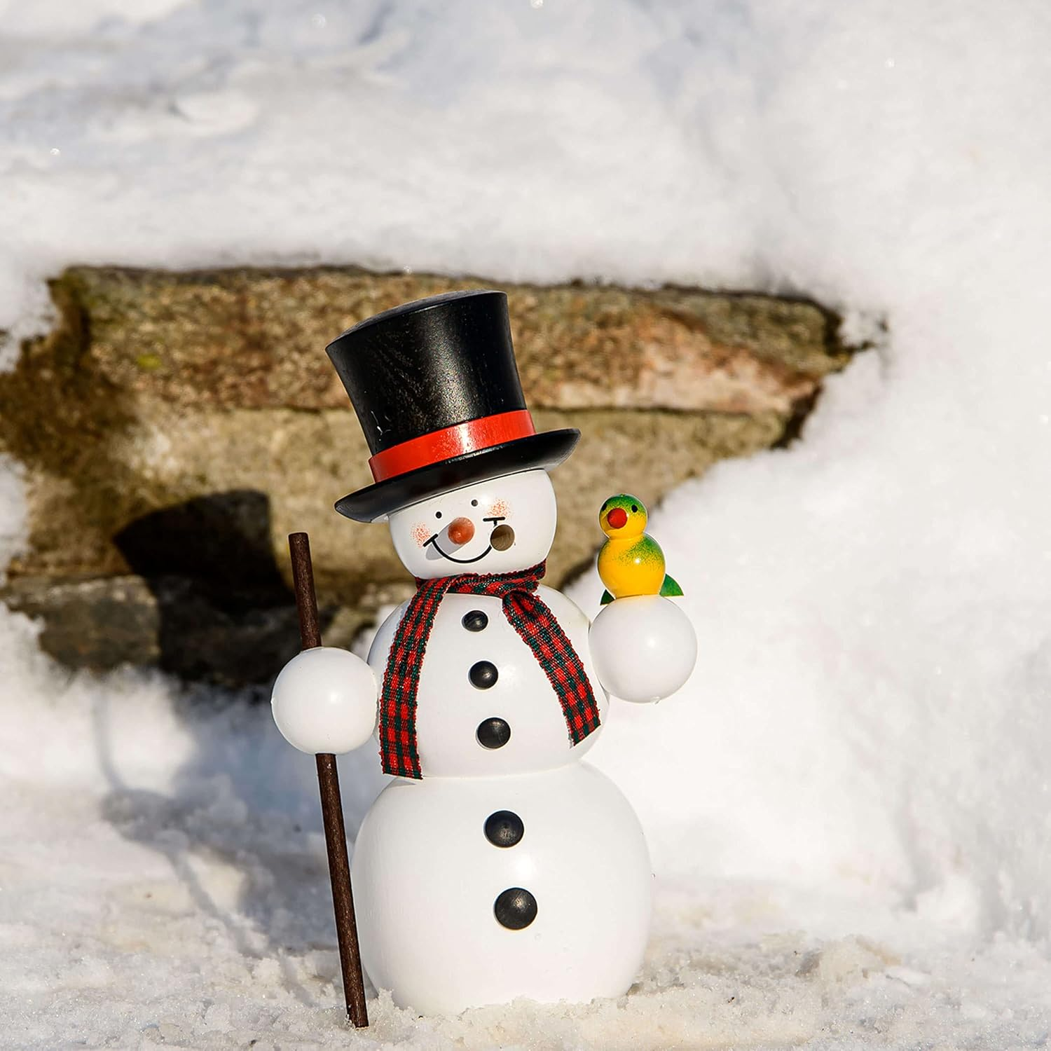 Seiffener Volkskunst German Incense Smoker Snowman with Bird, Height 15 Cm / 6 Inch, Original Erzgebirge by Seiffener Volkskunst SV 12213 image number 4