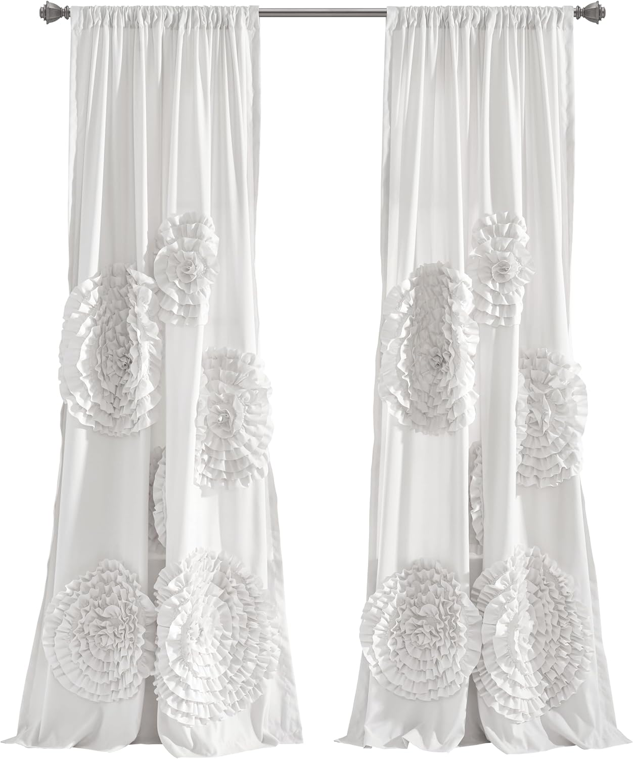 Lush Decor Serena Light Filtering Window Curtain Panel, Single, 54" W X 95" L, White - Drapes - Floral Curtains for Bedroom - Cute Curtains - Coquette Decor image number 2