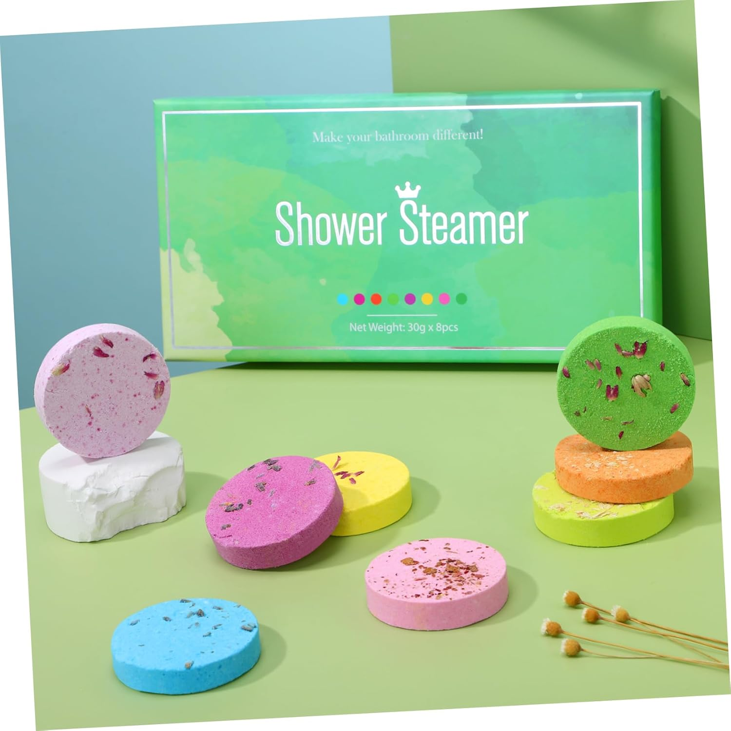 Bath Aroma Salt Tablets 8Pcs 5.6Cm round Natural Sea Salt and Dried Flowers Promote Blood Circulation Fast Dissolution Creative Elegant Design for Bathing and Relaxation