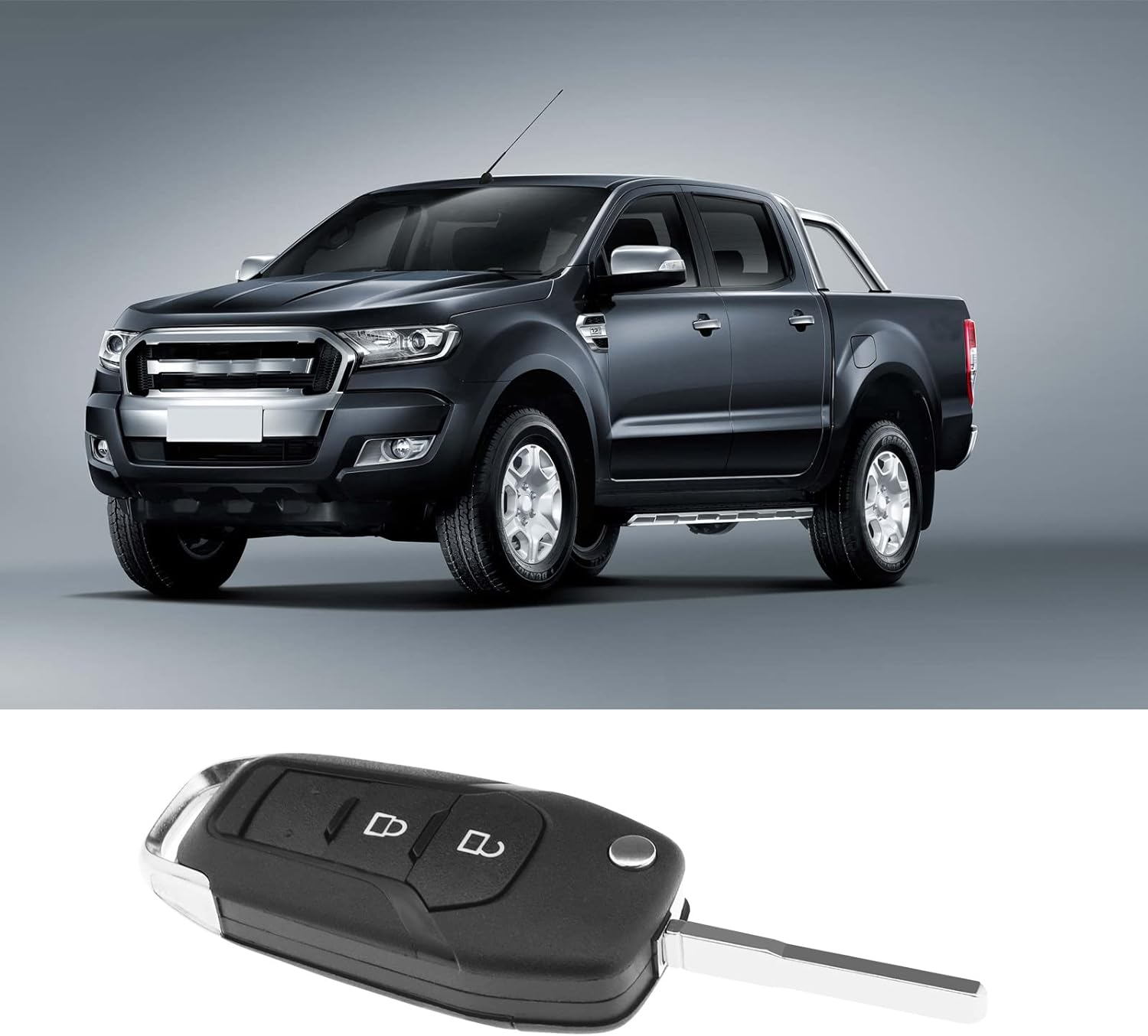 Ecsing 2 Button Remote Flip Key Shell Compatible with Ranger T6 2015-2019 Replacement Folding Remote Key Fob Case Cover Housing with Uncut Blade image number 5