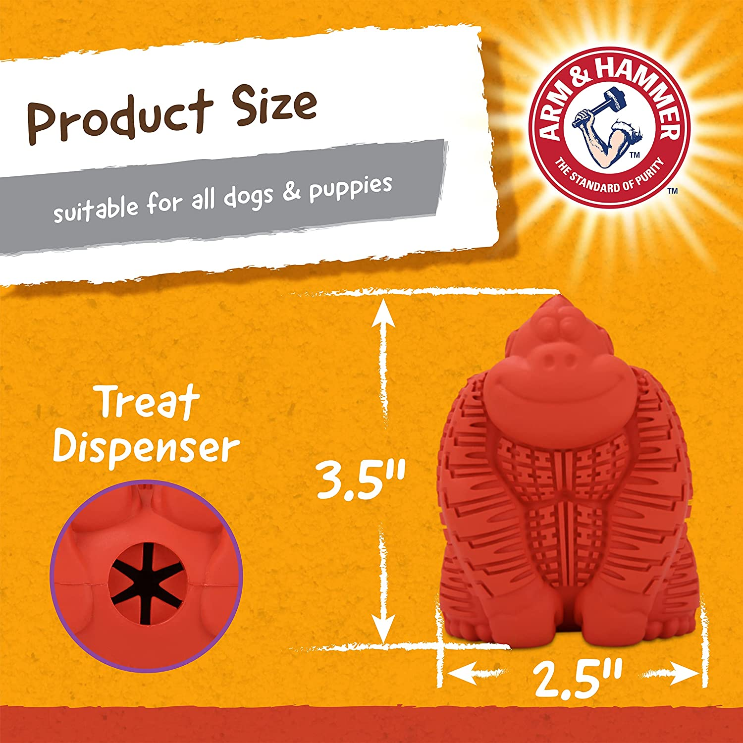Arm & Hammer Super Treadz Mini Gorilla Dental Chew Toy for Dogs, Small, Red image number 4