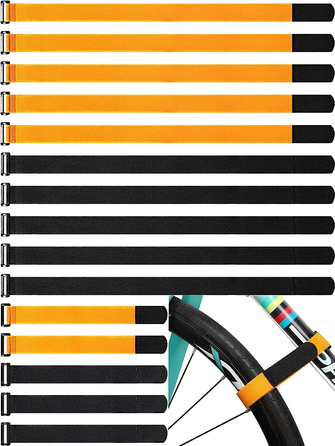 15 Pieces Adjustable Bike Straps Reusable Bike Rack Straps Cinch Replacement Wheel Stabilizer Accessories for Transporting, 1 X 23.6 Inch, 1 X 11.8 Inch image number 3