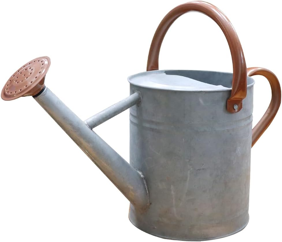 Steel Watering Can Sliver Galvanized Steel Watering Can with Copper Accents,Removable Rosette-Diffuser,One-Gallon image number 1