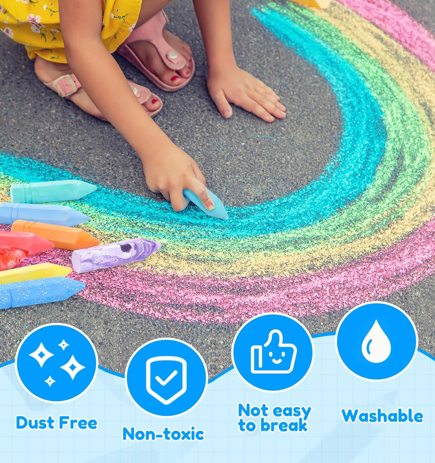 36 PCS Washable Sidewalk Chalks Set in 6 Packs, 18 Colors, Including 12 Tie Dye Sidewalk Chalks, 12 Glitter Chalks & 12 Neon Color Chalks image number 4