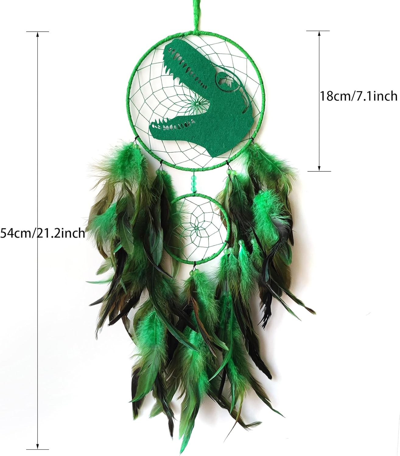 Donko Green Large Dream Catcher Wall Decor Dinosaur Dream Catchers Handmade Feather Dreamcatcher Wall Hanging Ornament for Bedroom Living Room Home Decor image number 4