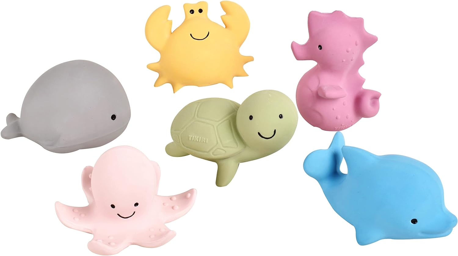 Tikiri Ocean Buddies Fully Enclosed All Rubber Bath Teether Toys Set of 6