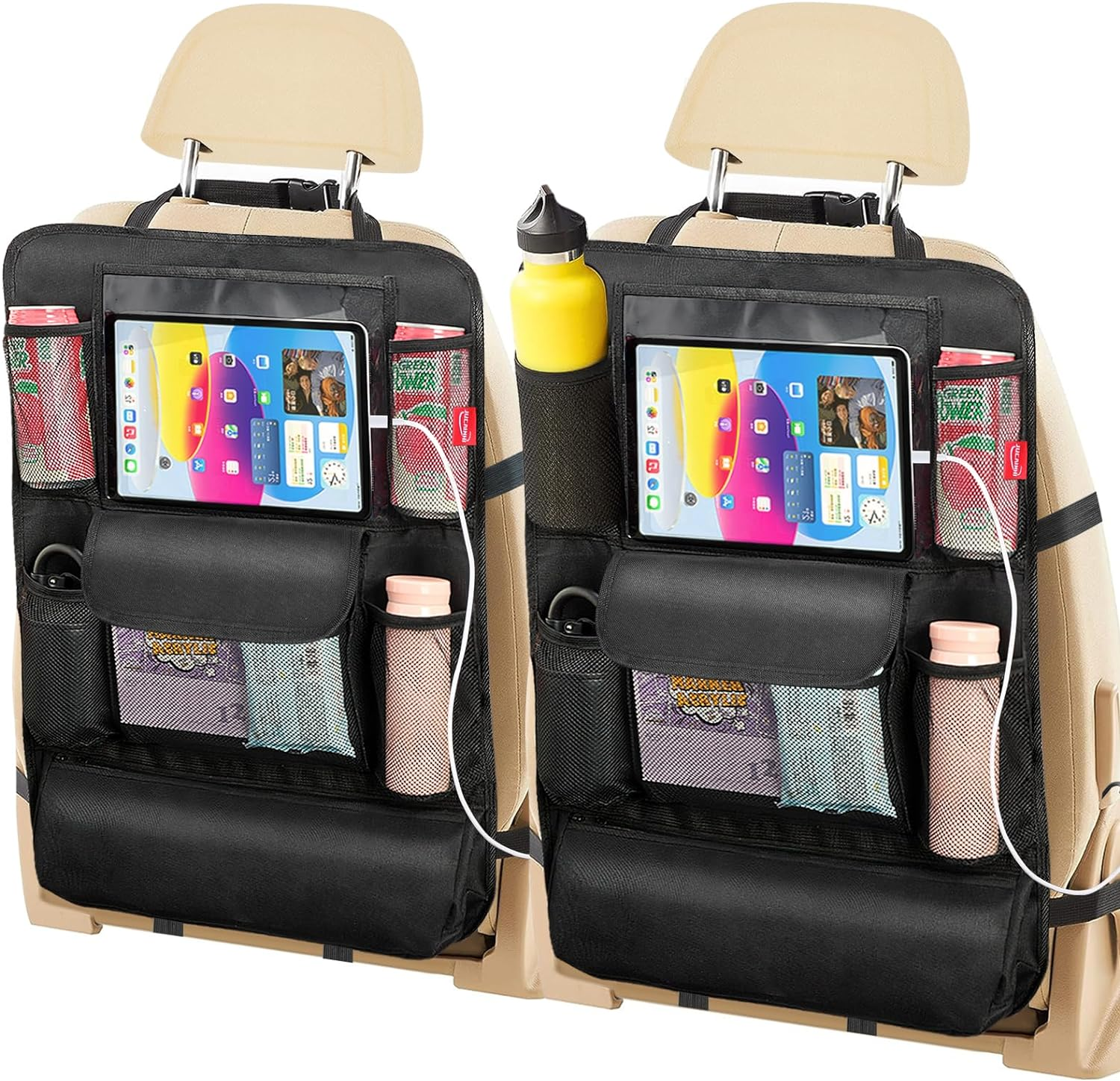 Car Seat Organizer,Car Organizer Backseat with 13 in Tablet Holder Waterproof Back Seat Protector Kick Mats with 9 Storage Pockets,Car Accessories Interior and Travel Essentials,2 Pack