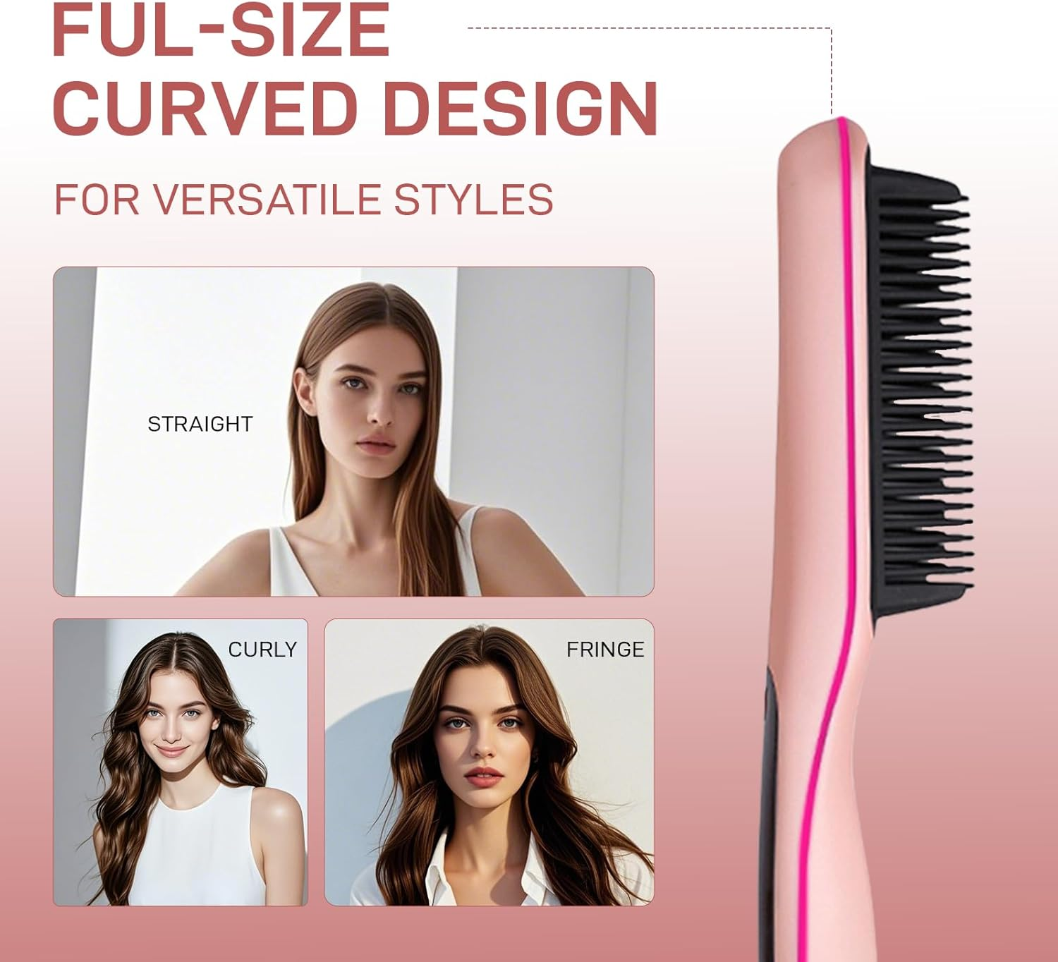 Anion Hair Straightener Brush Hair Iron with Built-In Comb 1 Minute Heating to 180&deg;C 180&deg;C/200&deg;C/230&deg;C3 Constant Temperature Mode Anti-Burn Design (Pink) image number 5