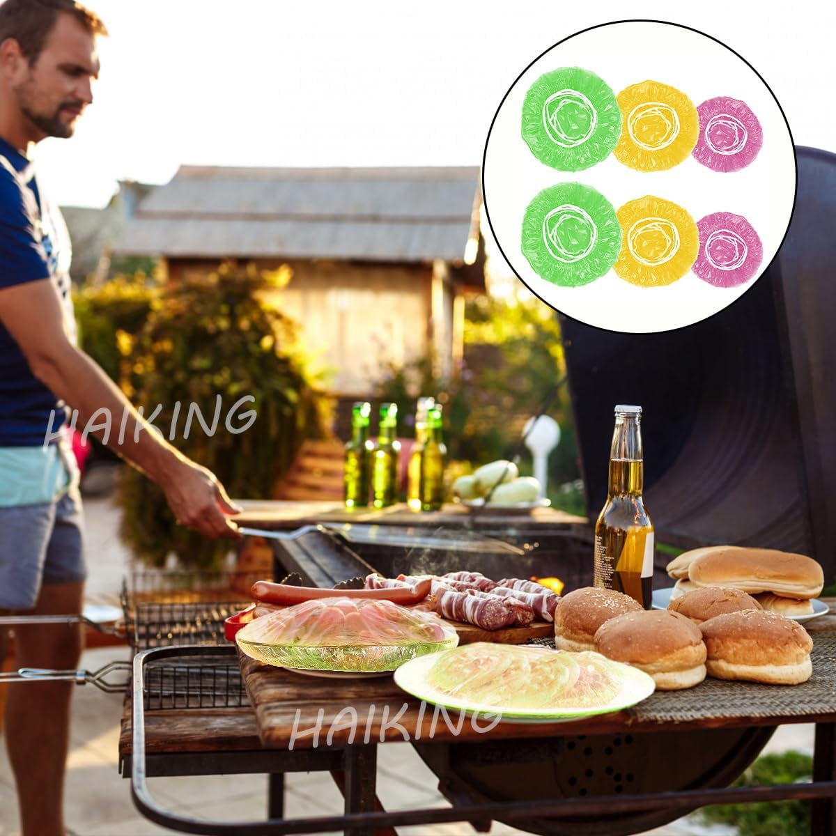 Food Storage Plastic Bowl Covers, 60 Pcs Reusable Colorful Elastic Food Covers for Kitchen, Outdoor Picnic (3 Sizes) image number 4