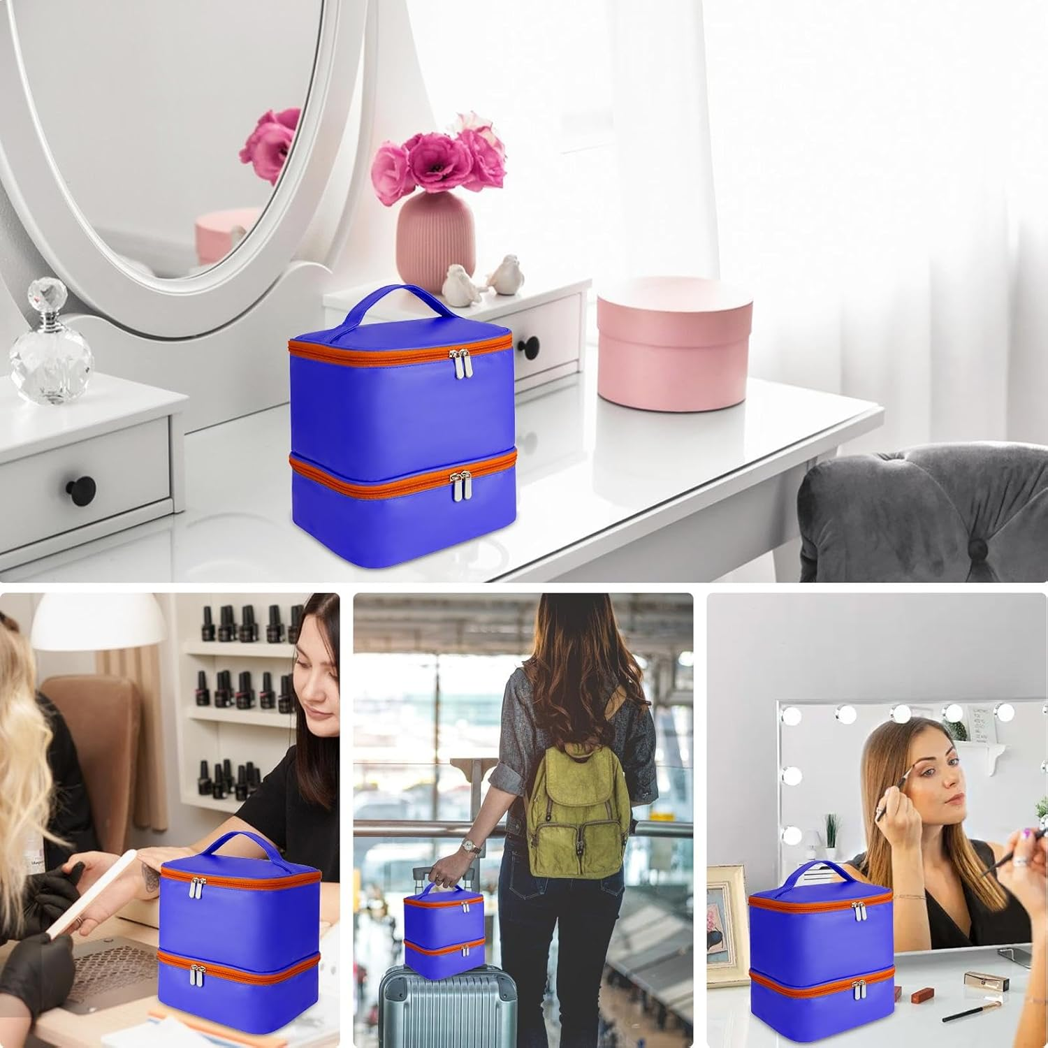 Gel Nail Set-Organizer Case, Nail Gel Organizer Case High Capacity | Contains 30 Bottles of Nail Glue, Travel Case for Cosmetics, Nail Lamp, Massa Oil image number 2