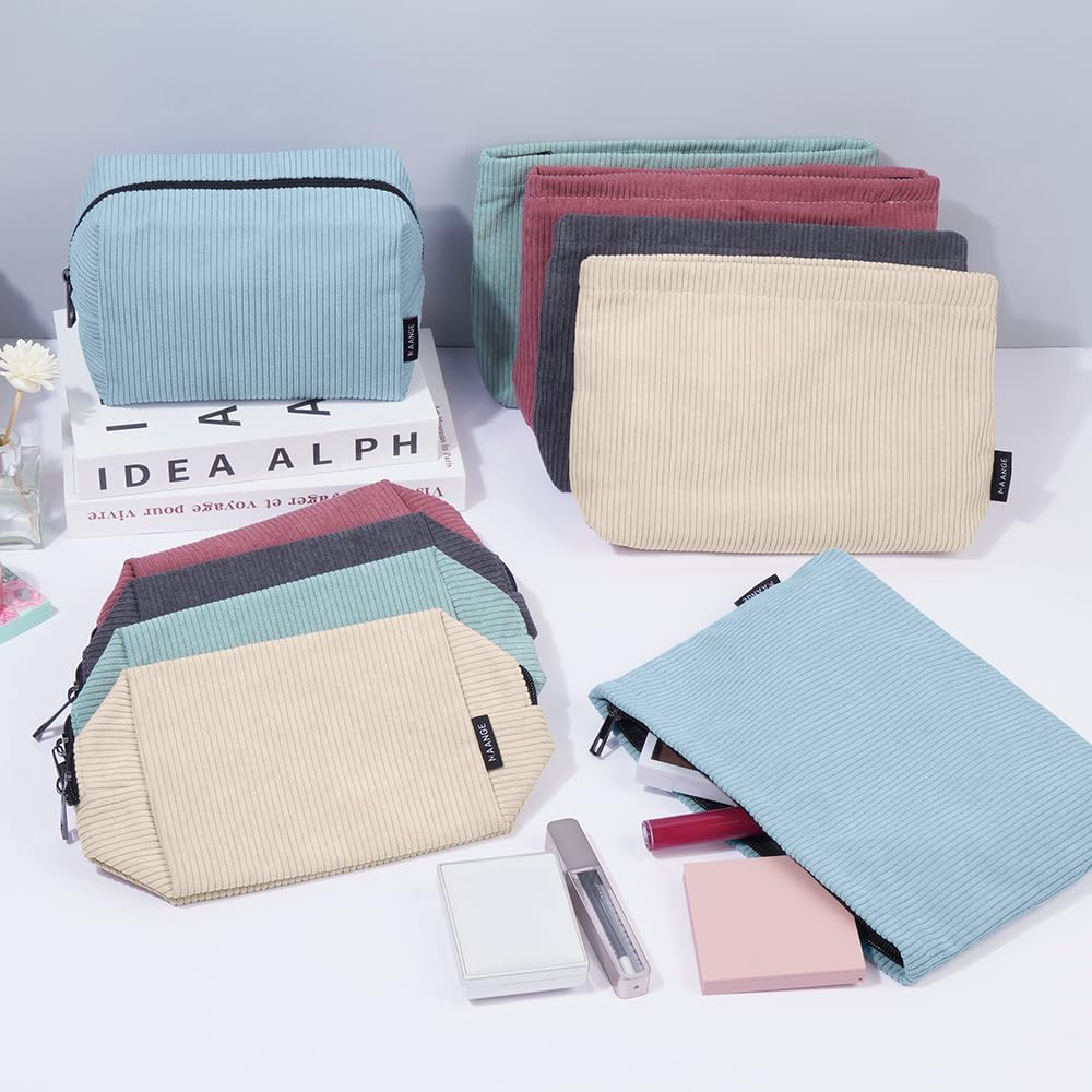 MAANGE 2 Pcs Cosmetic Bag, Travel Makeup Bag Makeup Pouch Corduroy Portable Versatile Zipper Pouch for Women (Grey image number 5