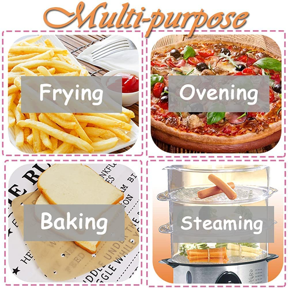Air Fryer Parchment Paper - 200 PCS 8.5 Inch Perforated Parchment Liner,Air Fryer Liners Baking Sheets for Air Fryer,Steaming Basket,Baking,Ovening and More image number 2