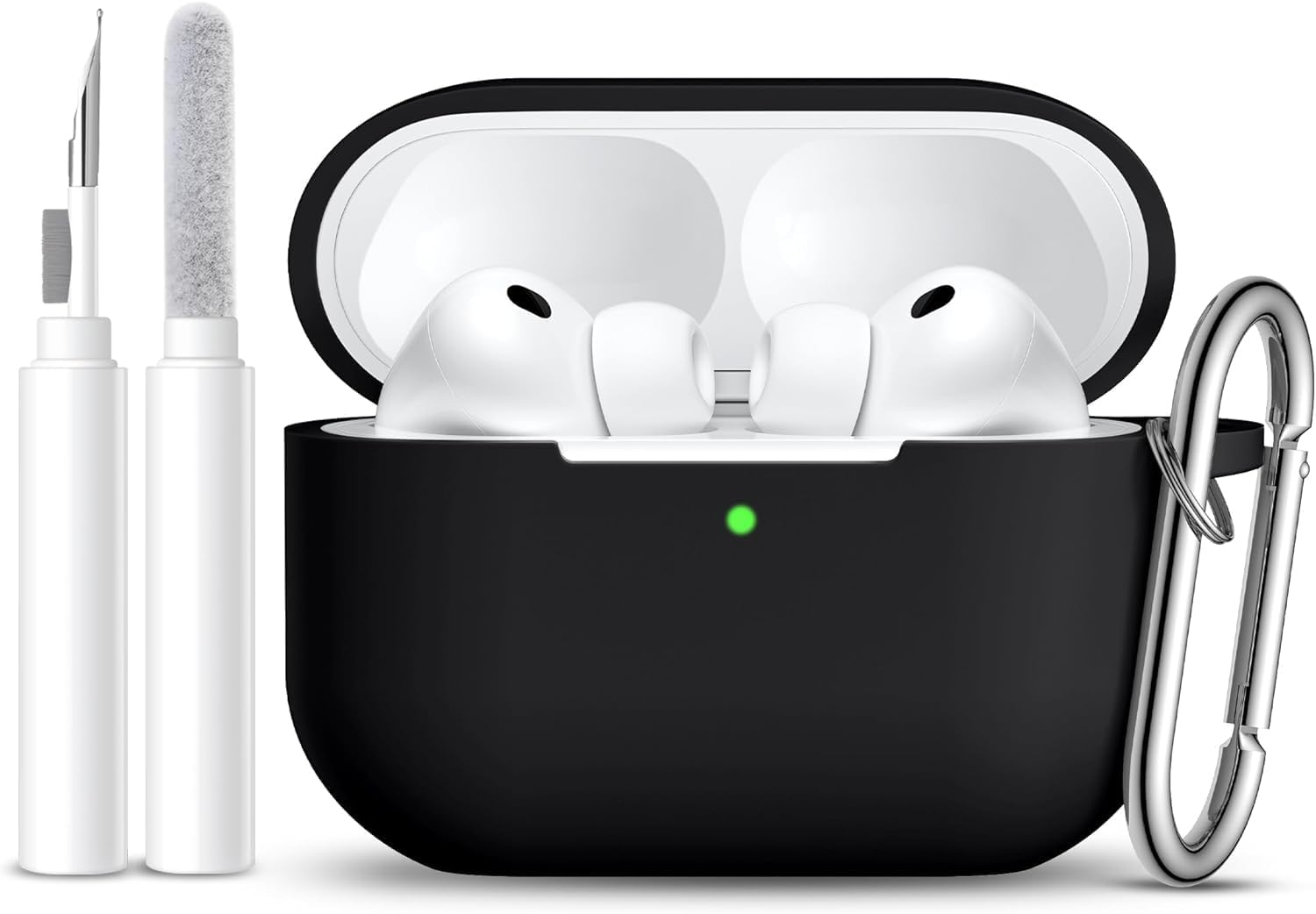 T Tersely Silicone Case Cover Compatible with Airpods 4(2024) - Premium Silicone with Hook, Supports Wireless Charging, Shockproof Protection - Black