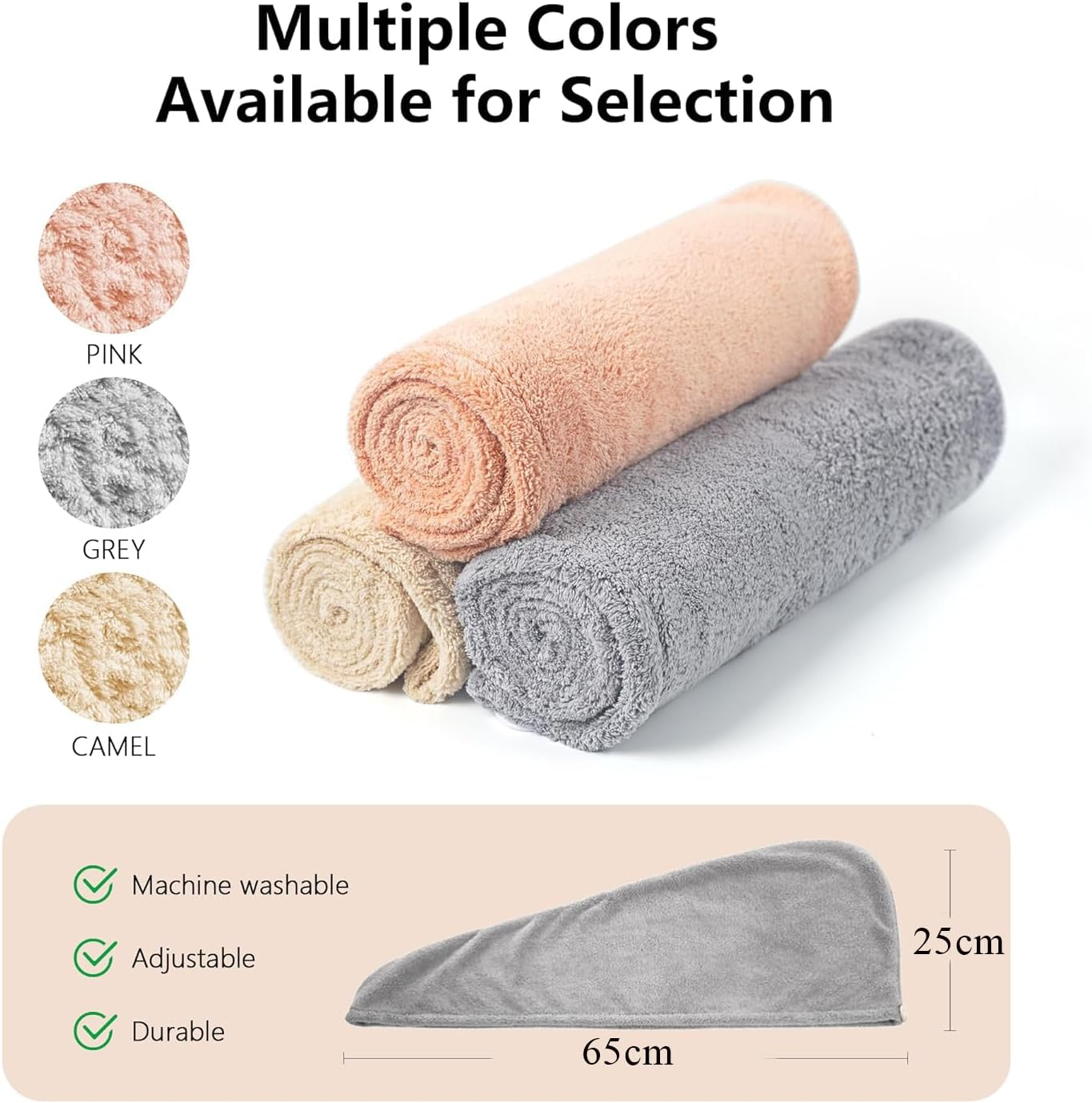 Microfiber Hair Towel Wrap, Super Absorbent Twist Turban for Women Fast Drying Hair Caps with Buttons for Drying Curly, Long & Thick Hair, Microfibre Hair Towel Pink