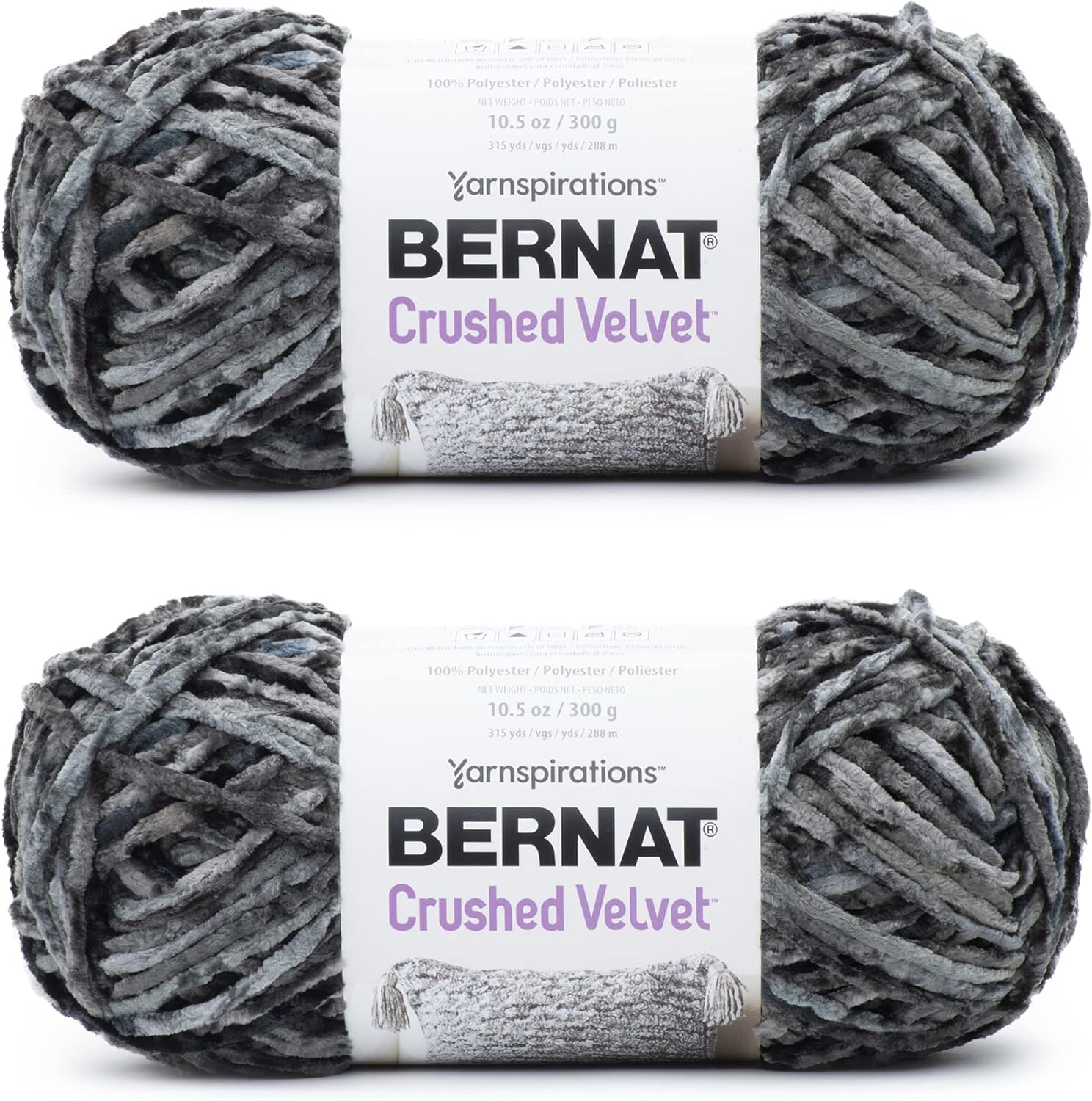 Bernat Crushed Velvet Navy Yarn - 2 Pack of 300G/10.5Oz - Polyester - 5 Bulky - 315 Yards - Knitting/Crochet