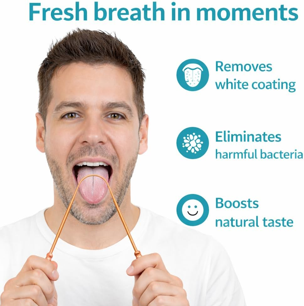 Copper Tongue Scraper Cleaner | Perfect Surgical Tongue Cleaner | Best Remedy for Bad Breath | Naturally Antimicrobial & Prevents Oral Health Diseases | Flexible Handle (Set of 2) image number 6